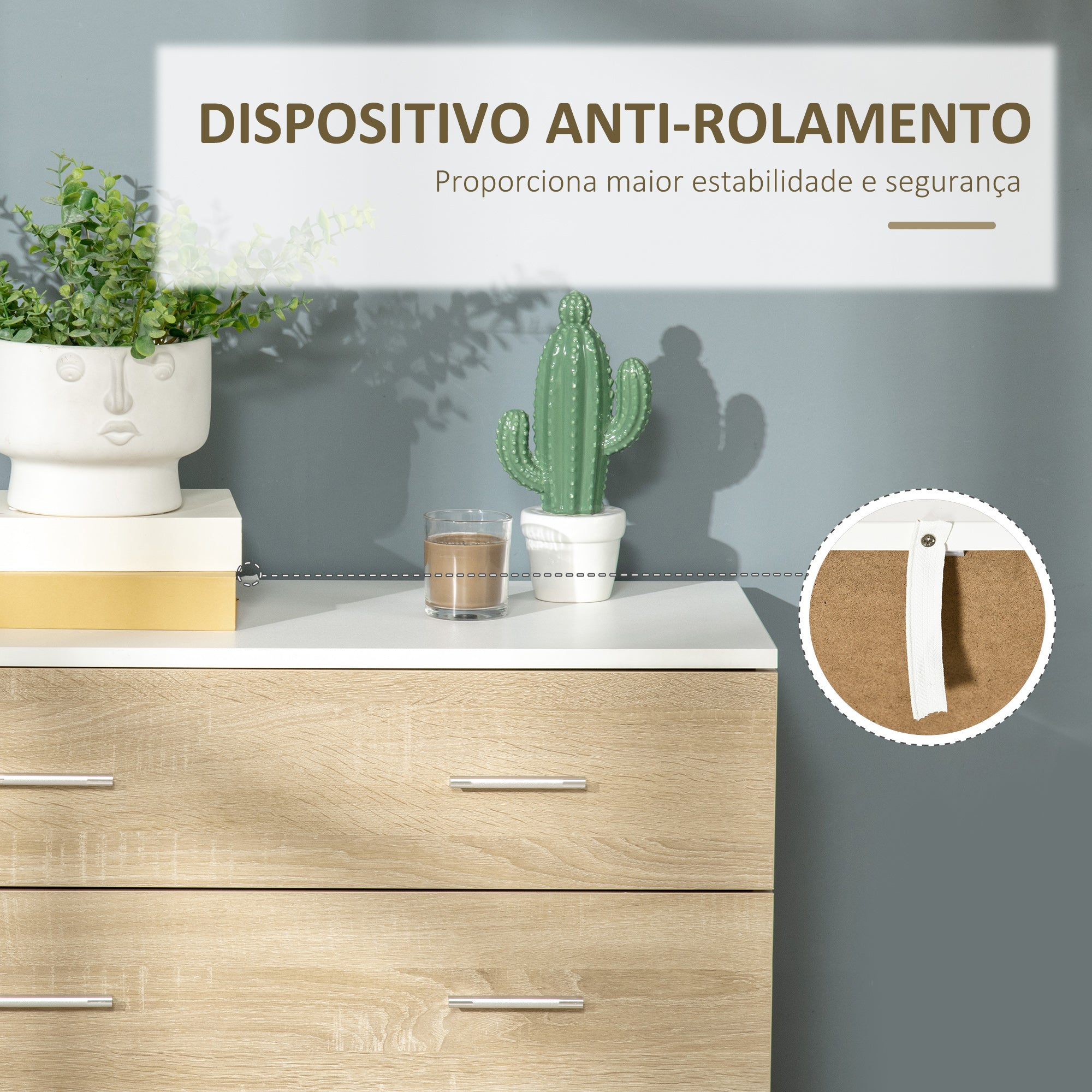 Cómoda Moderna com 4 Gavetas 76x35x72cm - Cor Carvalho e Branco