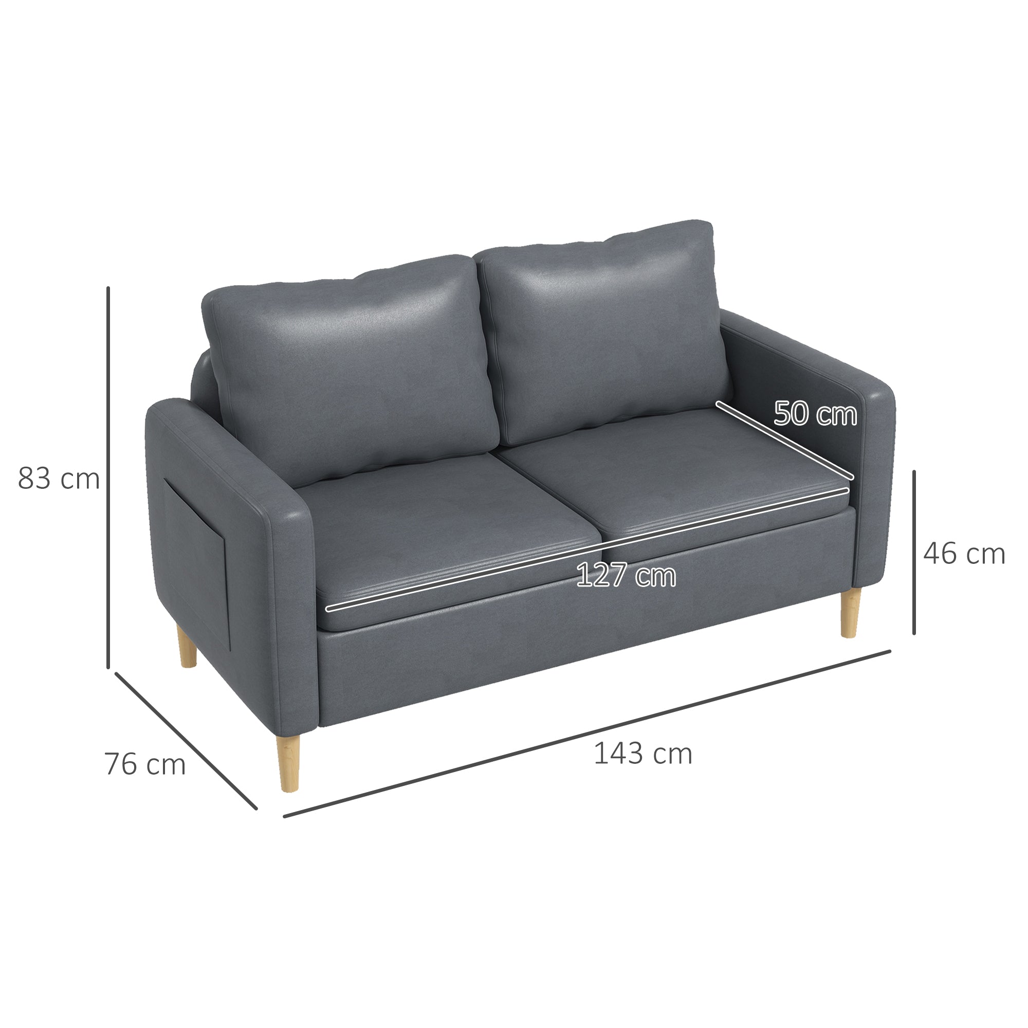 Sofá de 2 Lugares Cinza 143x76x83 cm - Conforto e Elegância para a sua Sala