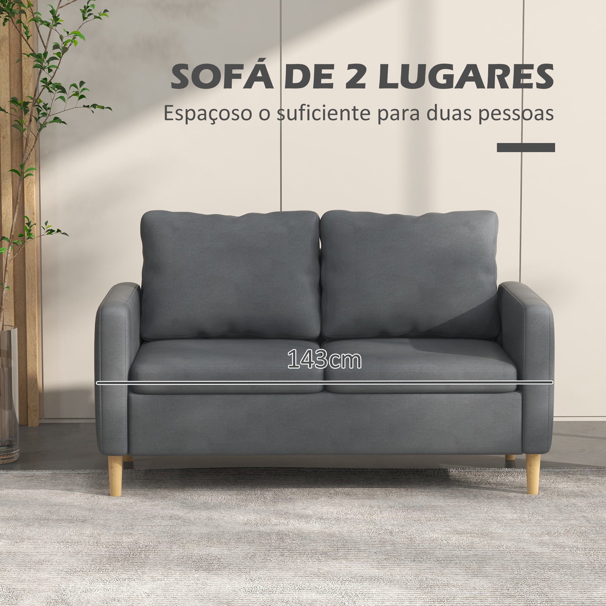 Sofá de 2 Lugares Cinza 143x76x83 cm - Conforto e Elegância para a sua Sala