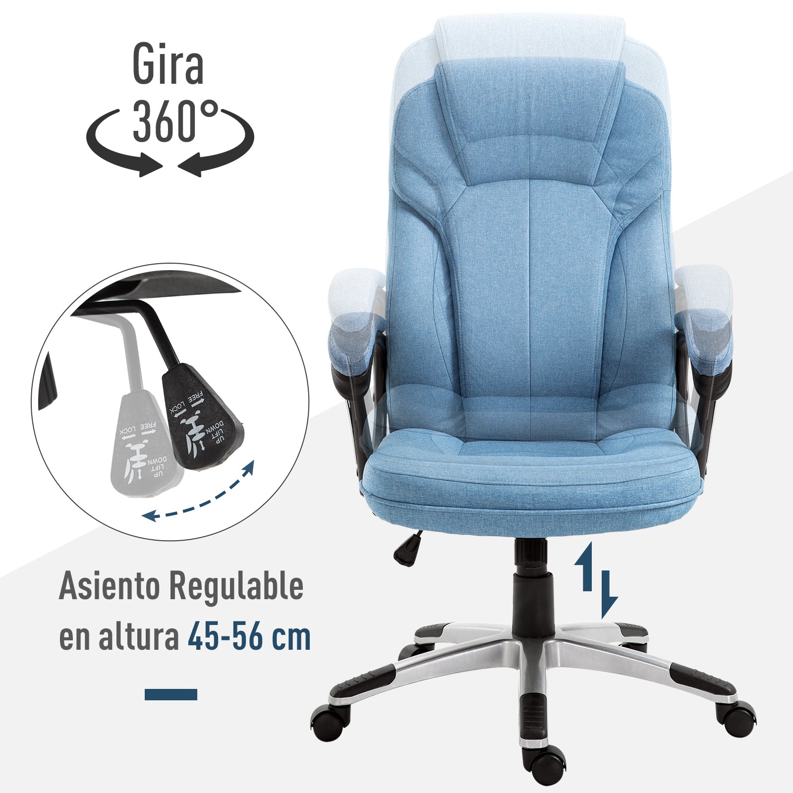 Cadeira de Escritório Ergonômica Azul Claro 66x75x120cm