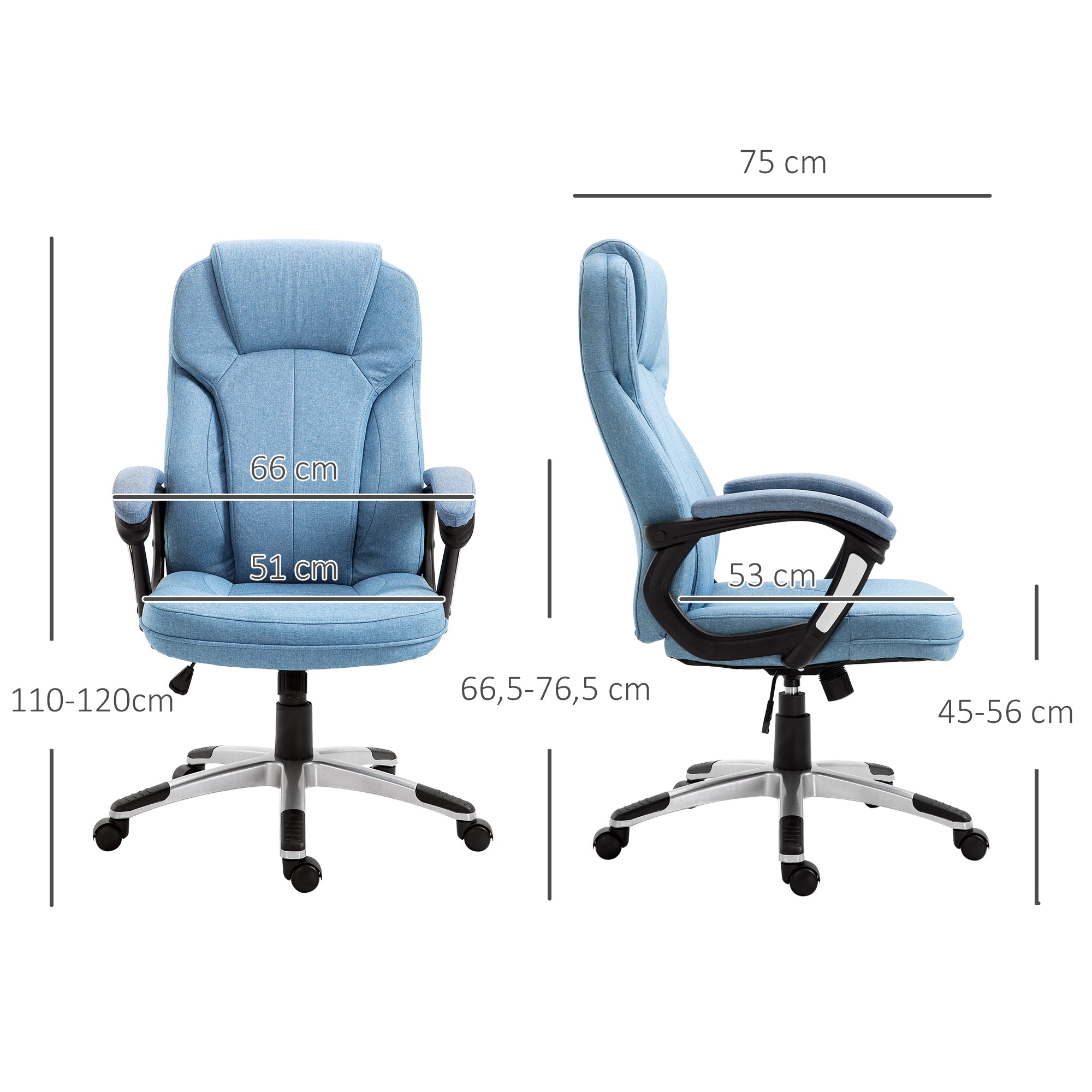 Cadeira de Escritório Ergonômica Azul Claro 66x75x120cm