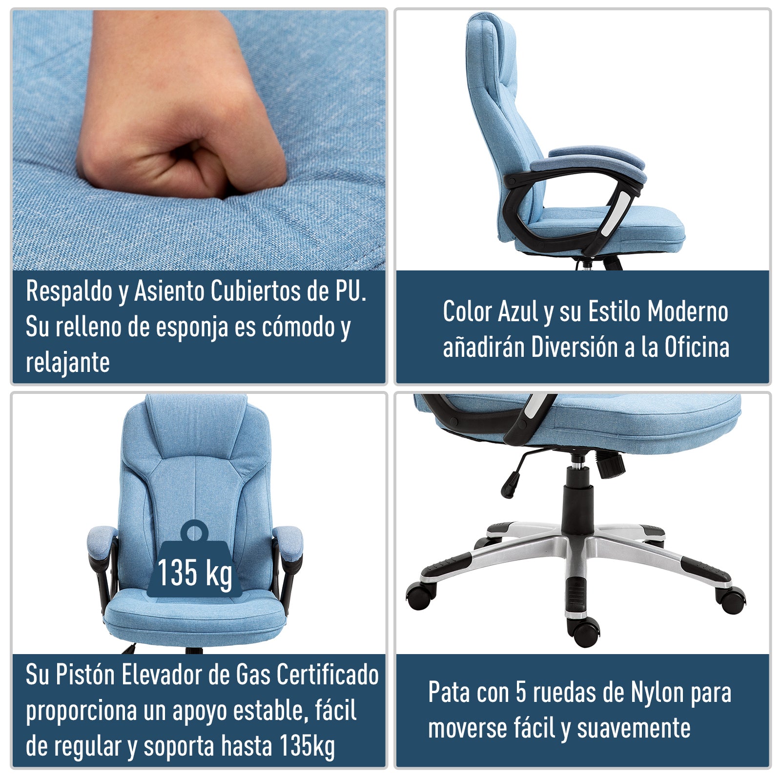 Cadeira de Escritório Ergonômica Azul Claro 66x75x120cm