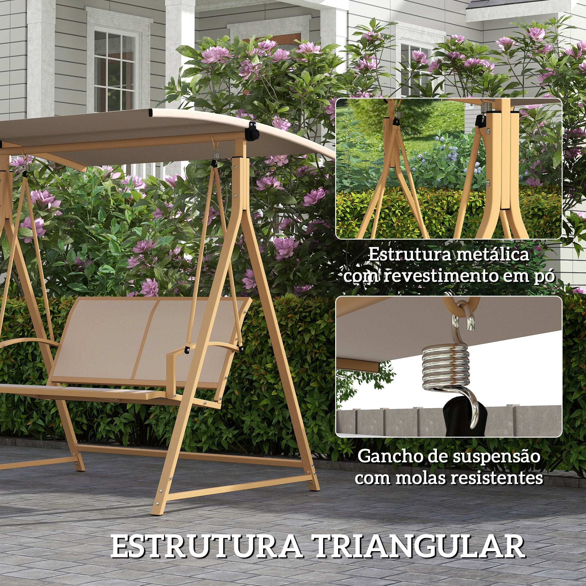Baloiço de Jardim 2 Lugares Cáqui 160x112x162 cm
