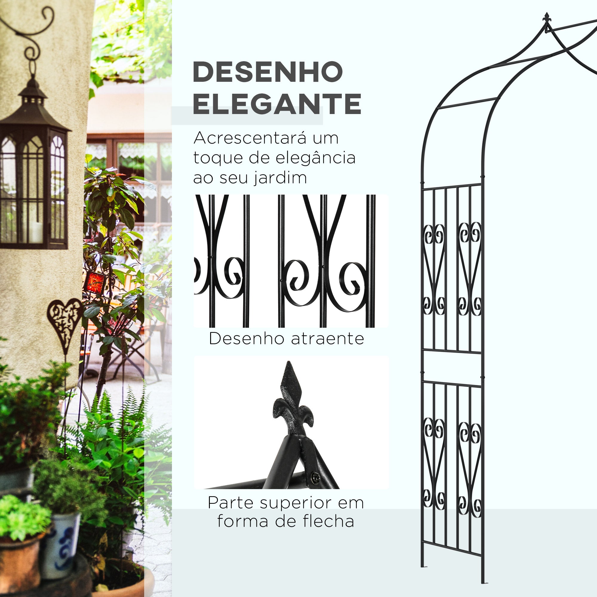 Arco de Jardim para Plantas Trepadeiras 140x60x265 cm - Cor Preto
