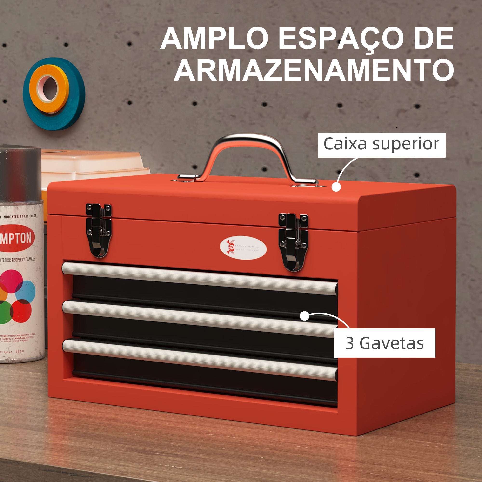 Caixa de Ferramentas de Aço – 45x24x27 cm – Vermelho