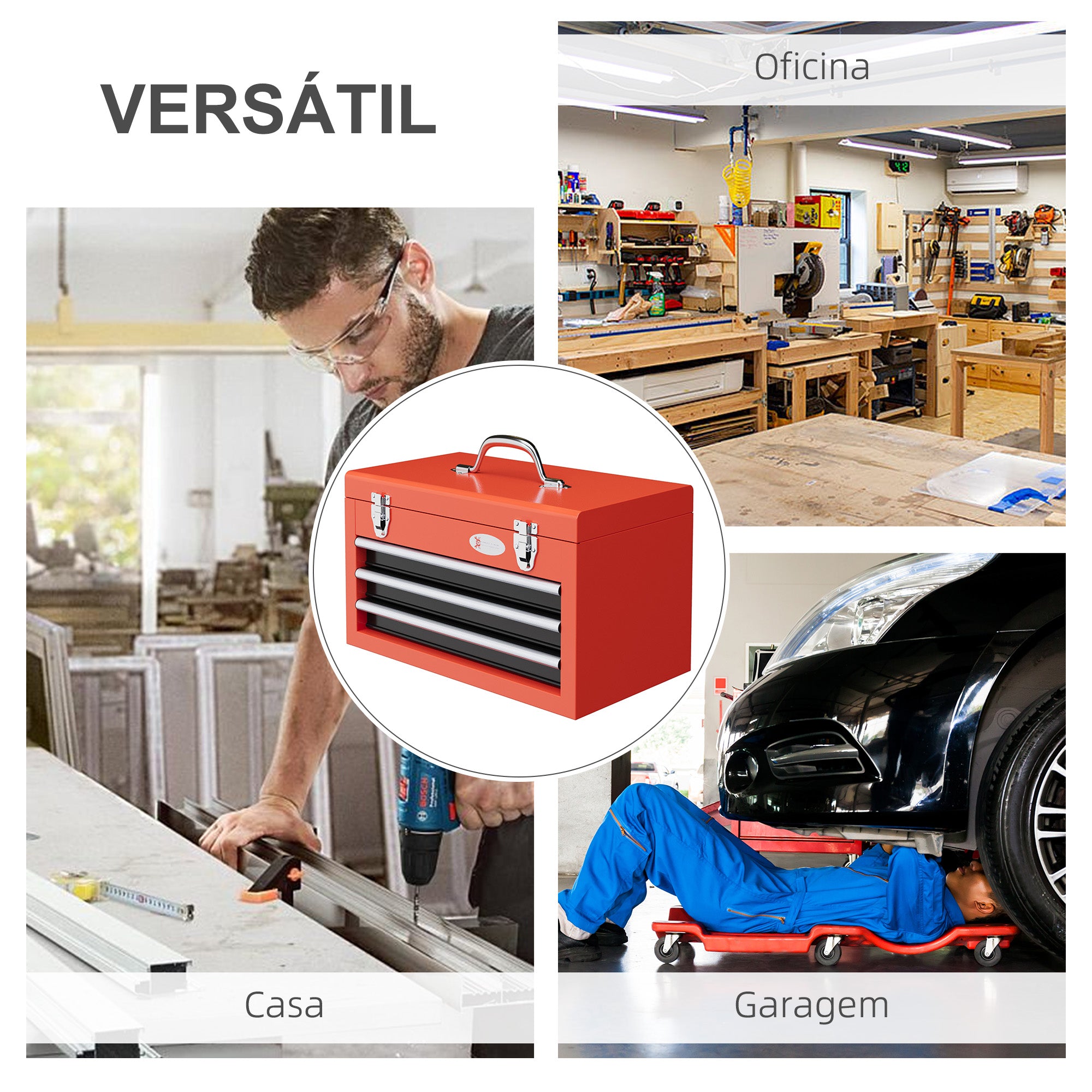 Caixa de Ferramentas de Aço – 45x24x27 cm – Vermelho