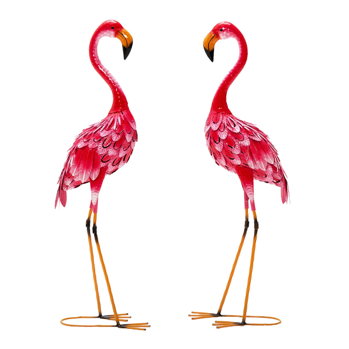 Conjunto de 2 Estátuas de Jardim de Flamingos Metálicos Cor-de-Rosa para Decoração 20 x 27 x 89 cm