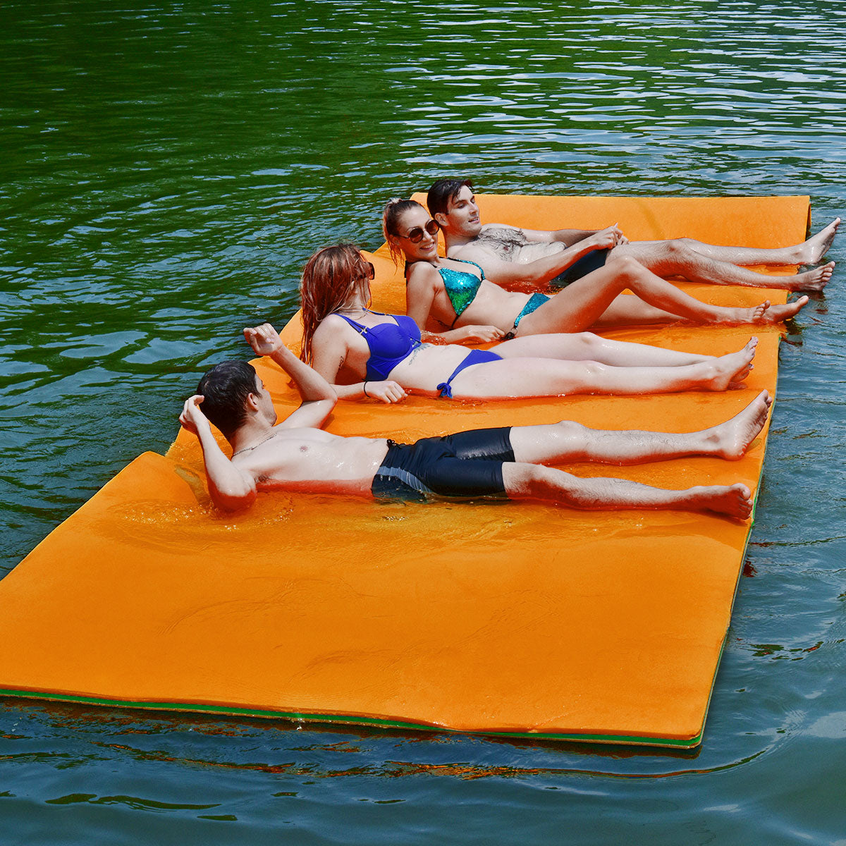 Colchoneta Flotante de Água em Espuma XPE de 3 Camadas Resistente ao Rasgo para Relaxamento 355 x 183 x 3,5 cm Laranja