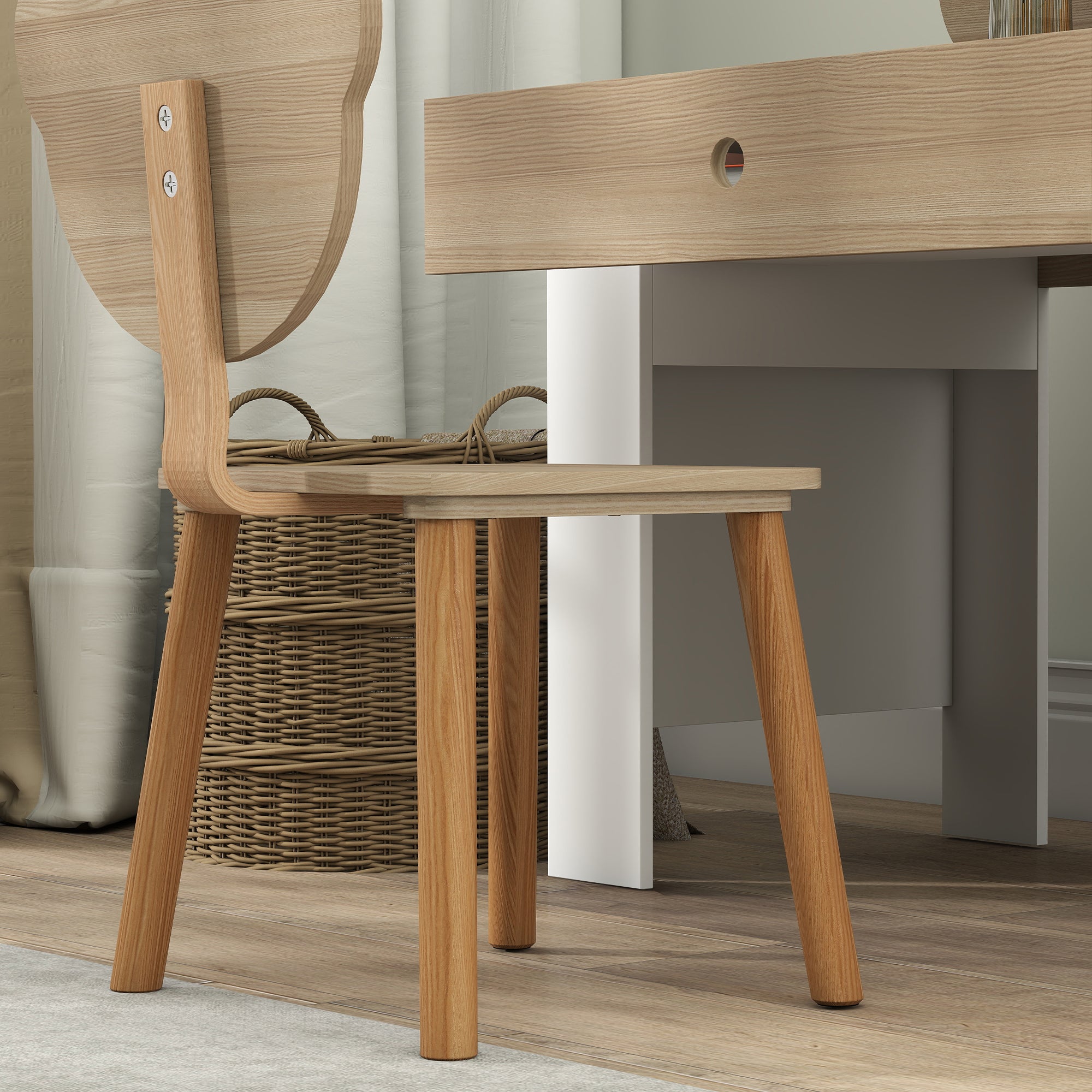 Secretária para Crianças com Cadeira em Forma de Ursinho - 80x41x74,5 cm - Madeira e Branco