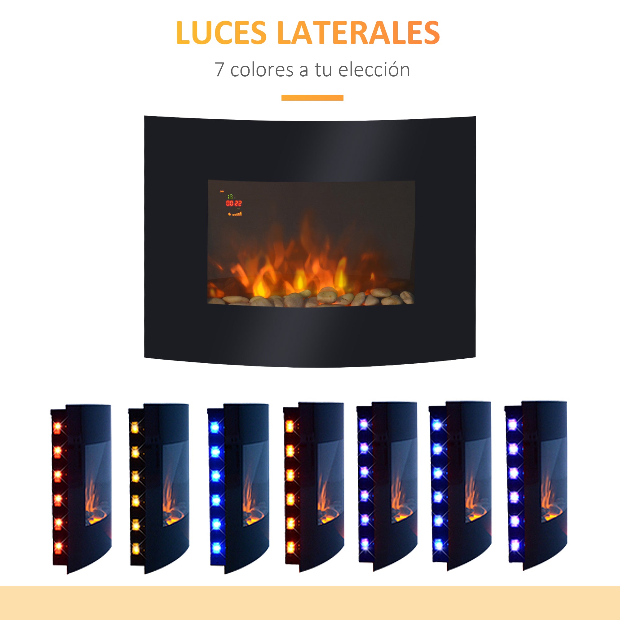Lareira Elétrica de Parede 65x11,4x52 cm - Preto