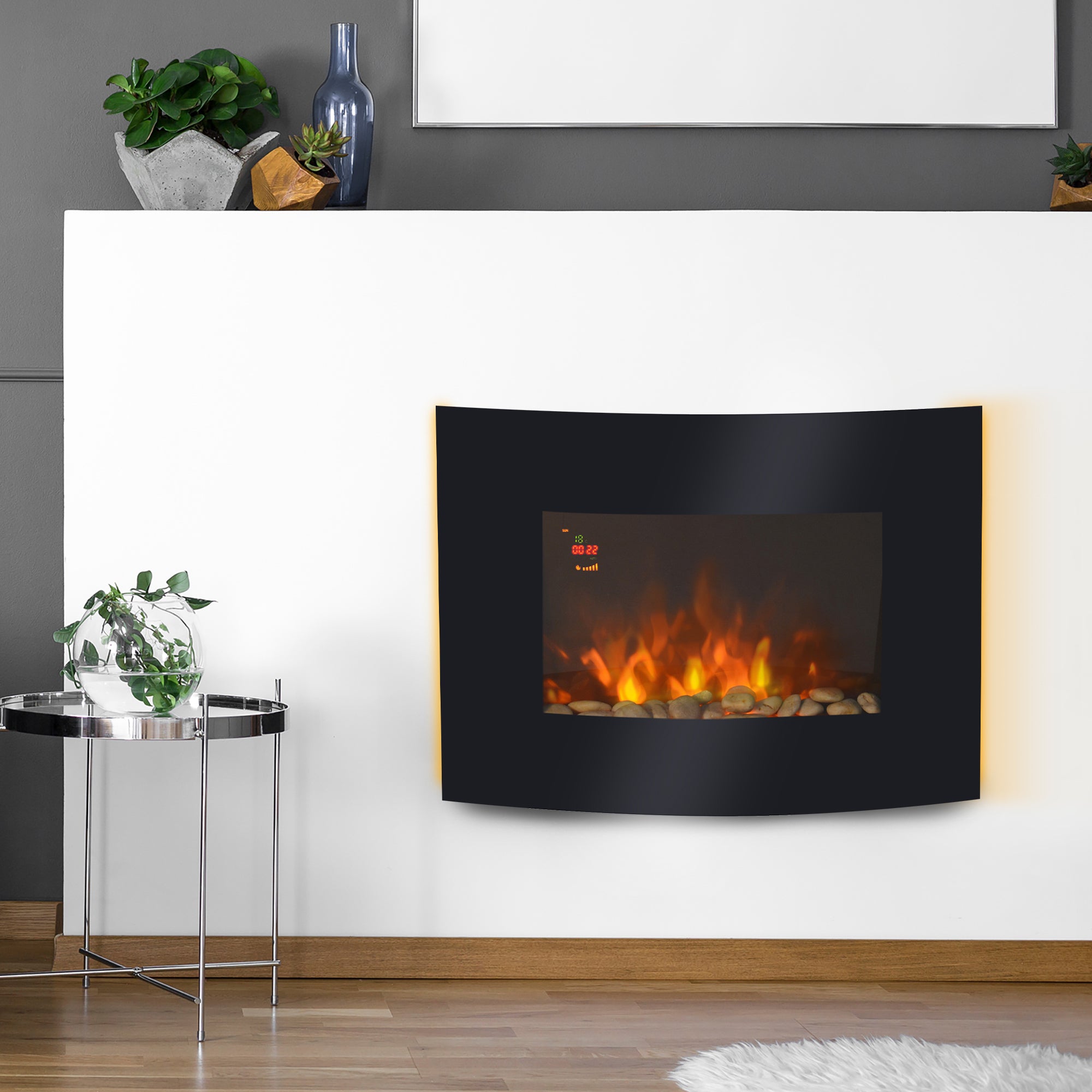 Lareira Elétrica de Parede 65x11,4x52 cm - Preto