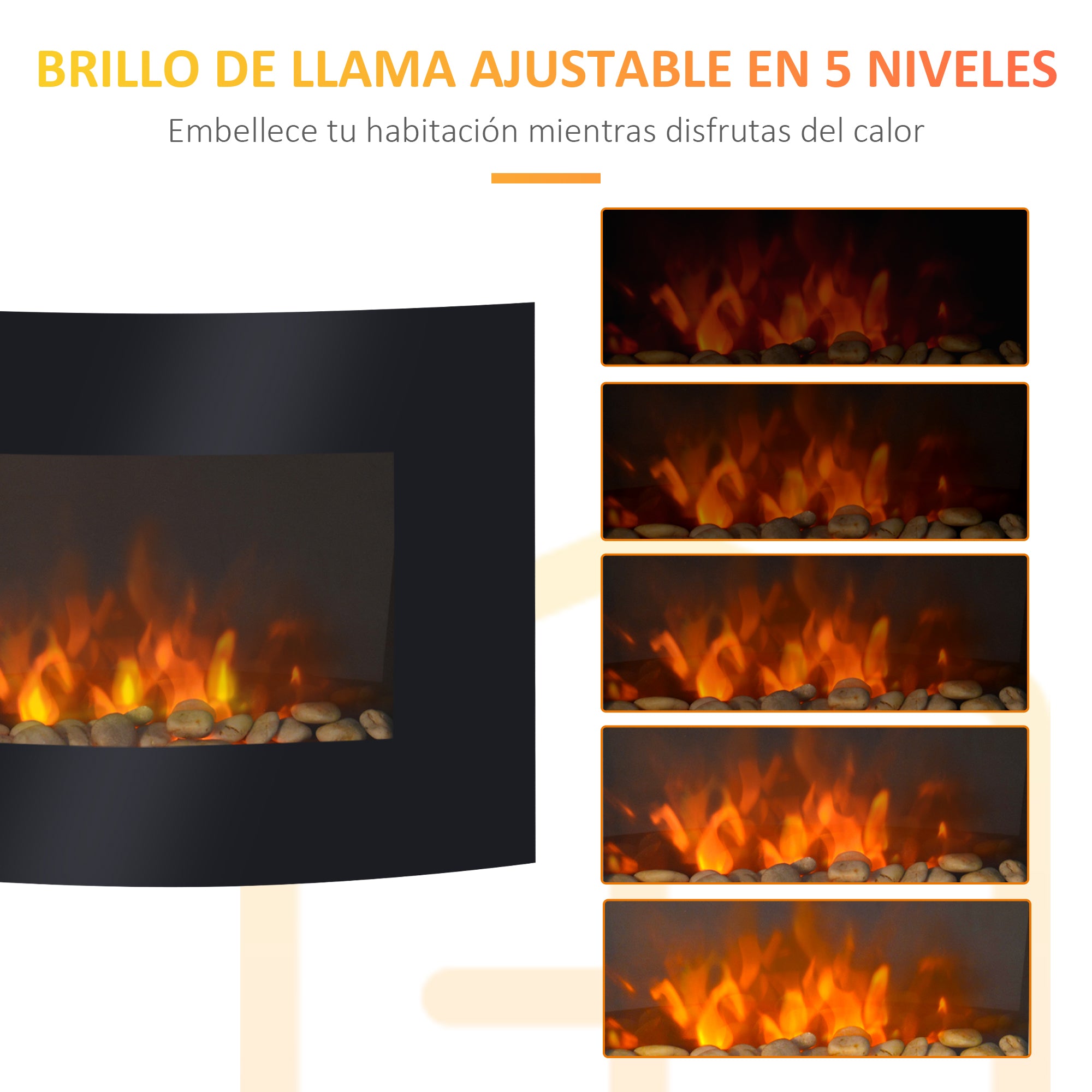 Lareira Elétrica de Parede 65x11,4x52 cm - Preto