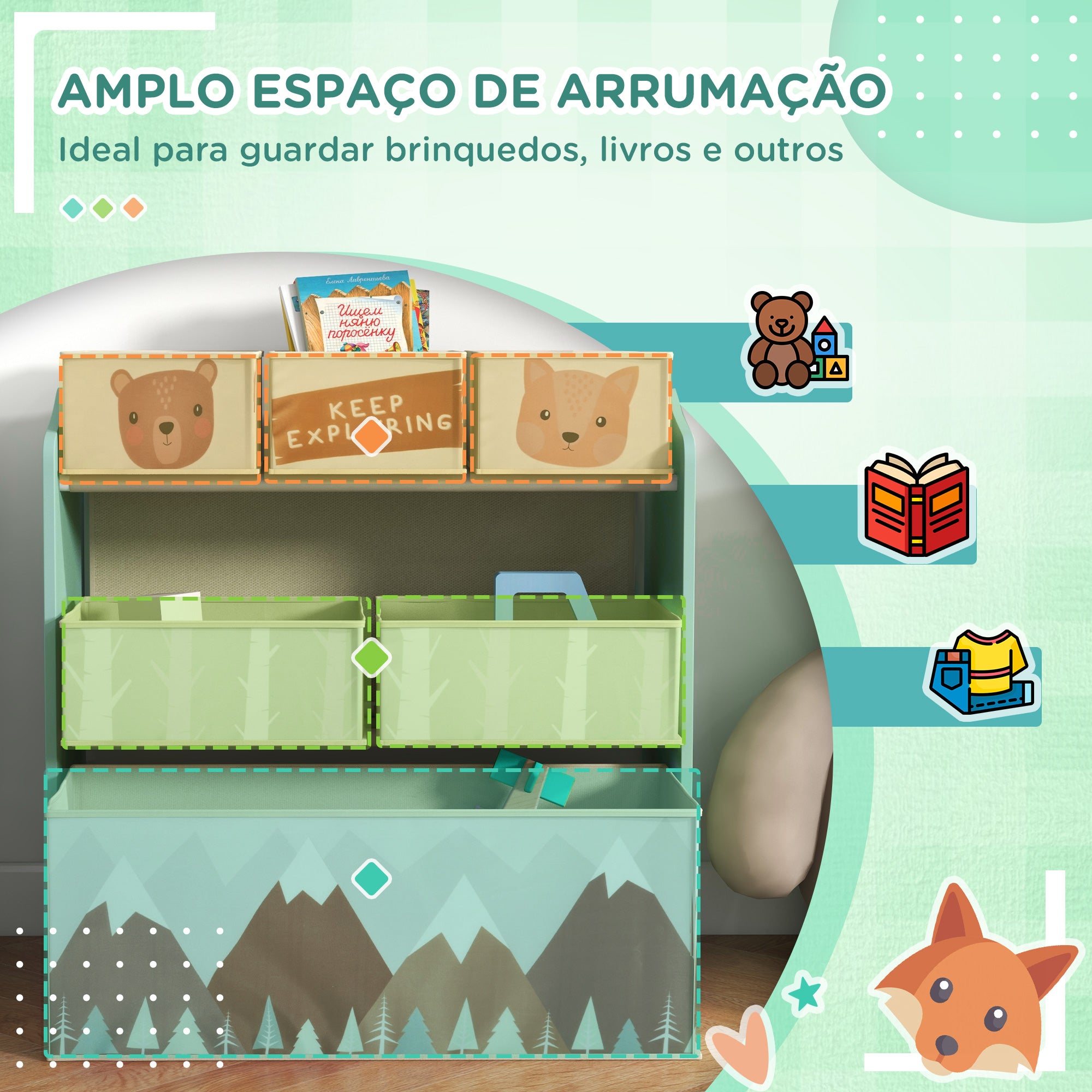 Estante Organizadora de Brinquedos 63x30x66 cm Verde