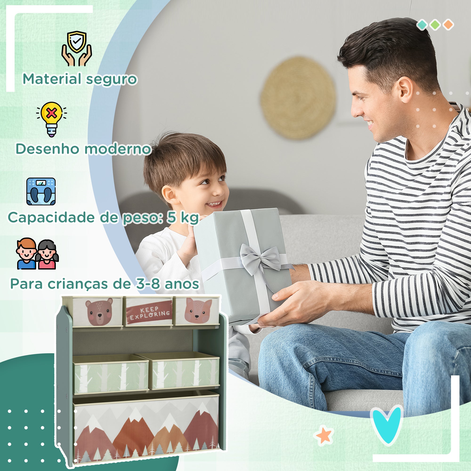 Estante Organizadora de Brinquedos 63x30x66 cm Verde