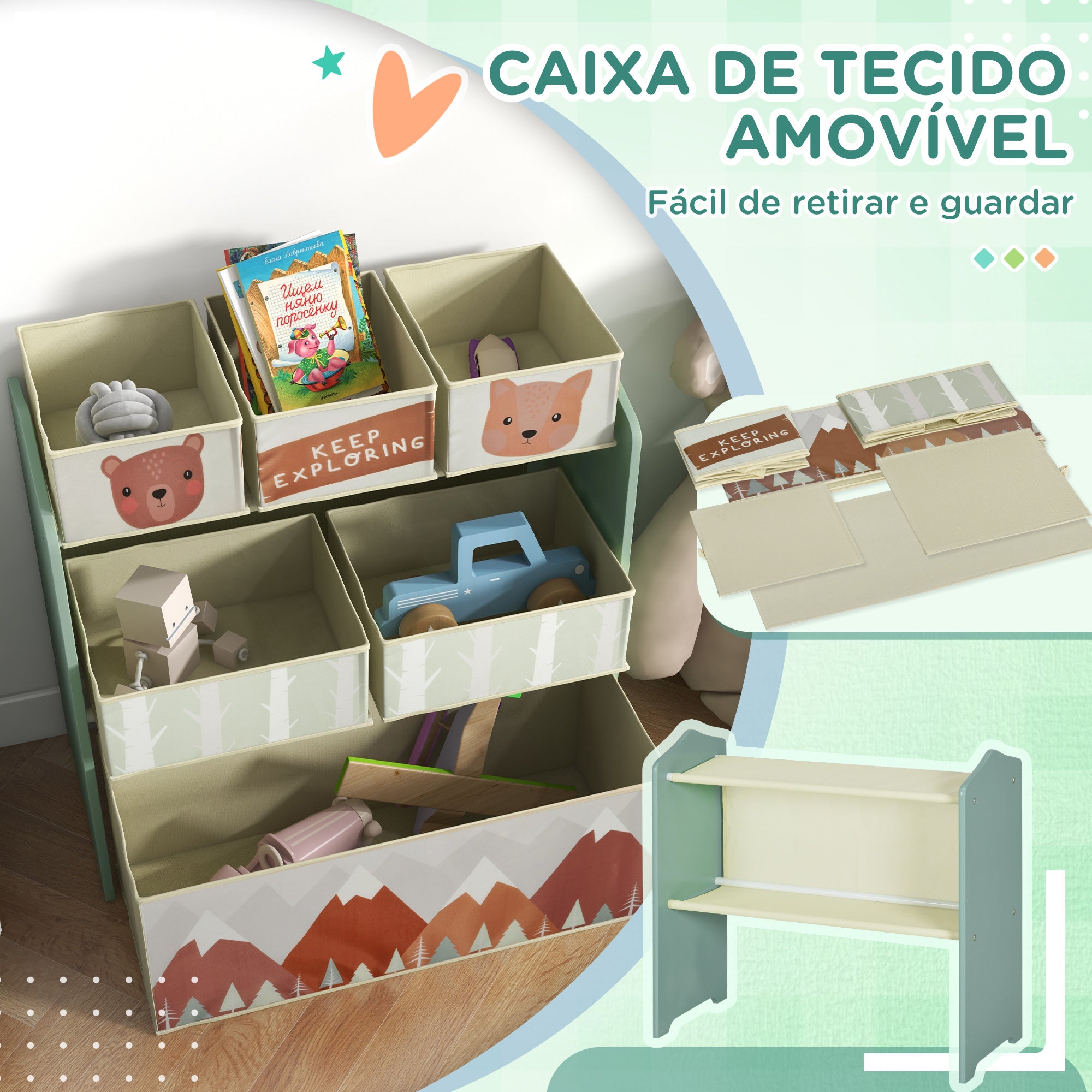 Estante Organizadora de Brinquedos 63x30x66 cm Verde