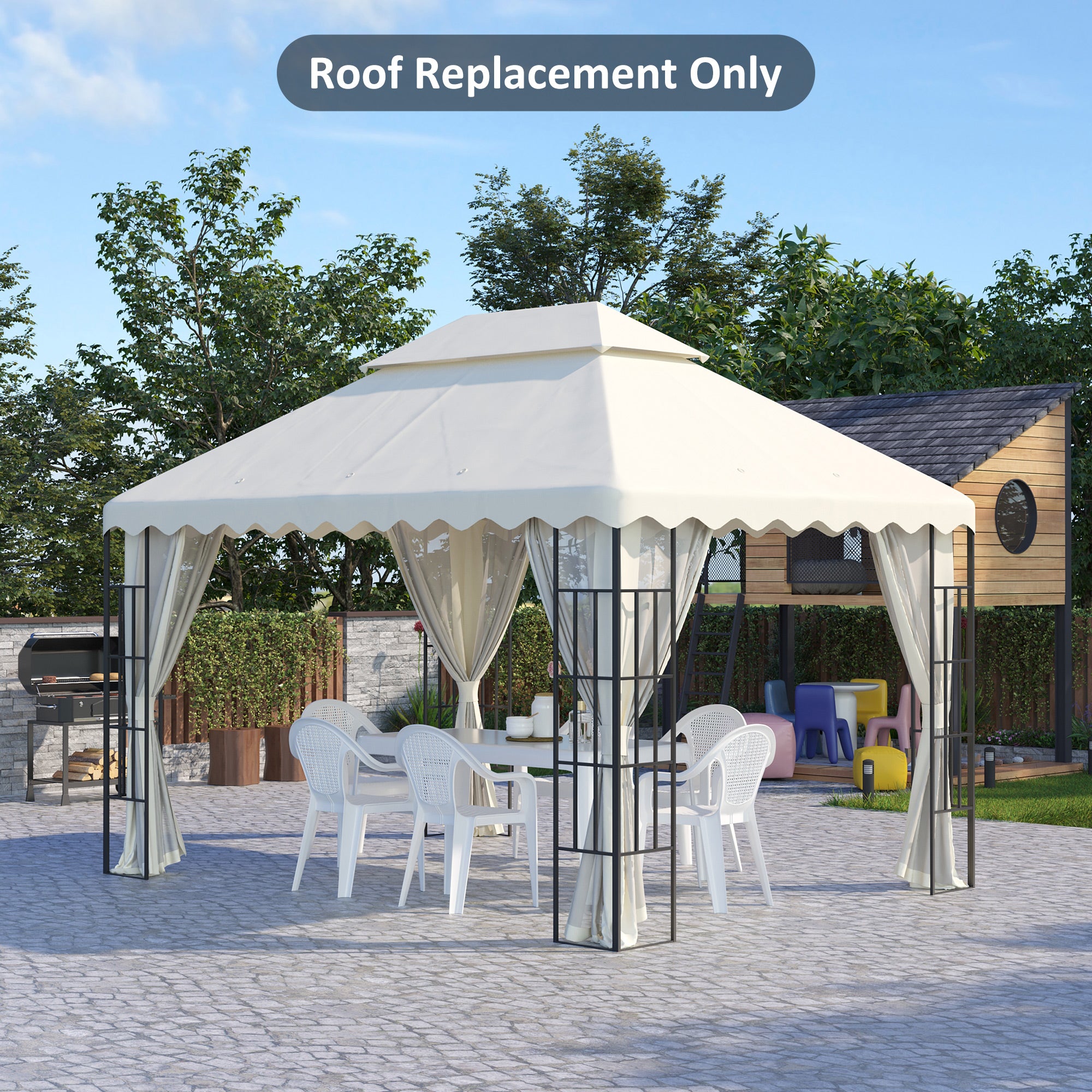Toldo de Substituição Creme Branco 395x297 cm com Teto Duplo Ventilação