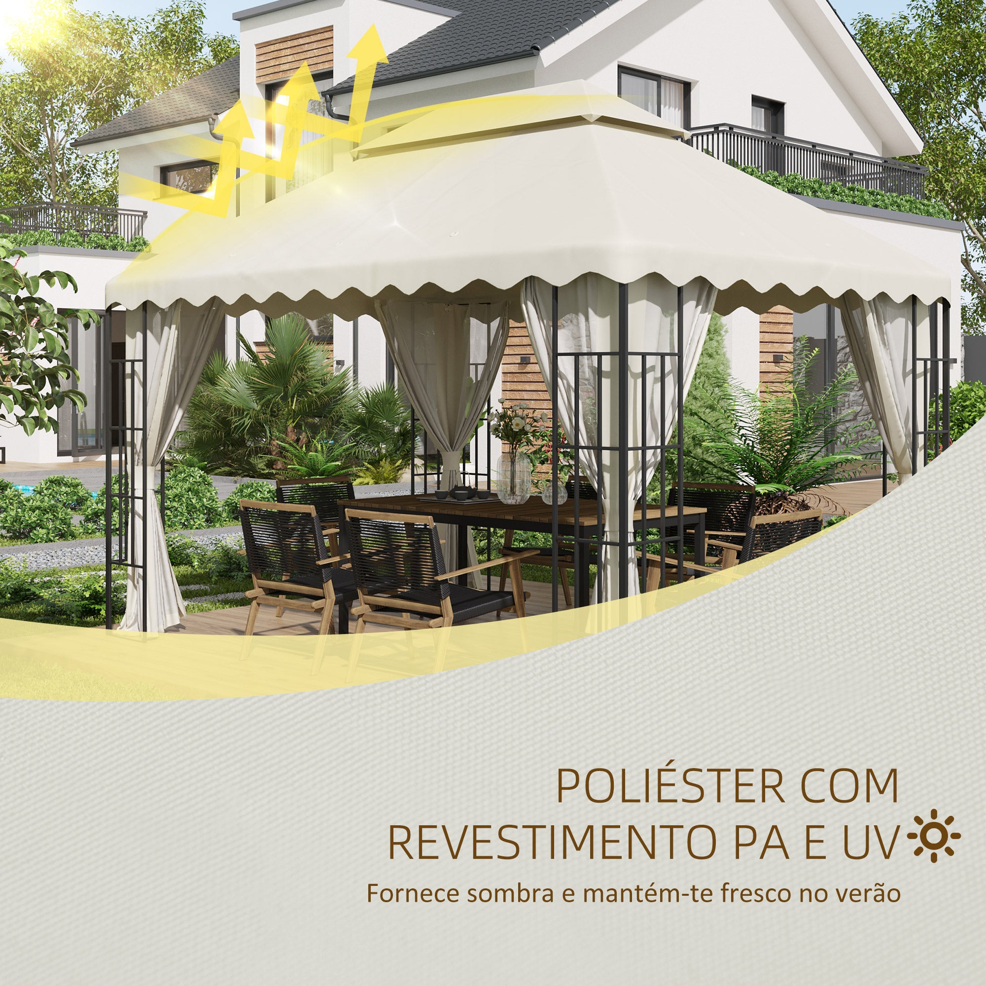 Toldo de Substituição Creme Branco 395x297 cm com Teto Duplo Ventilação
