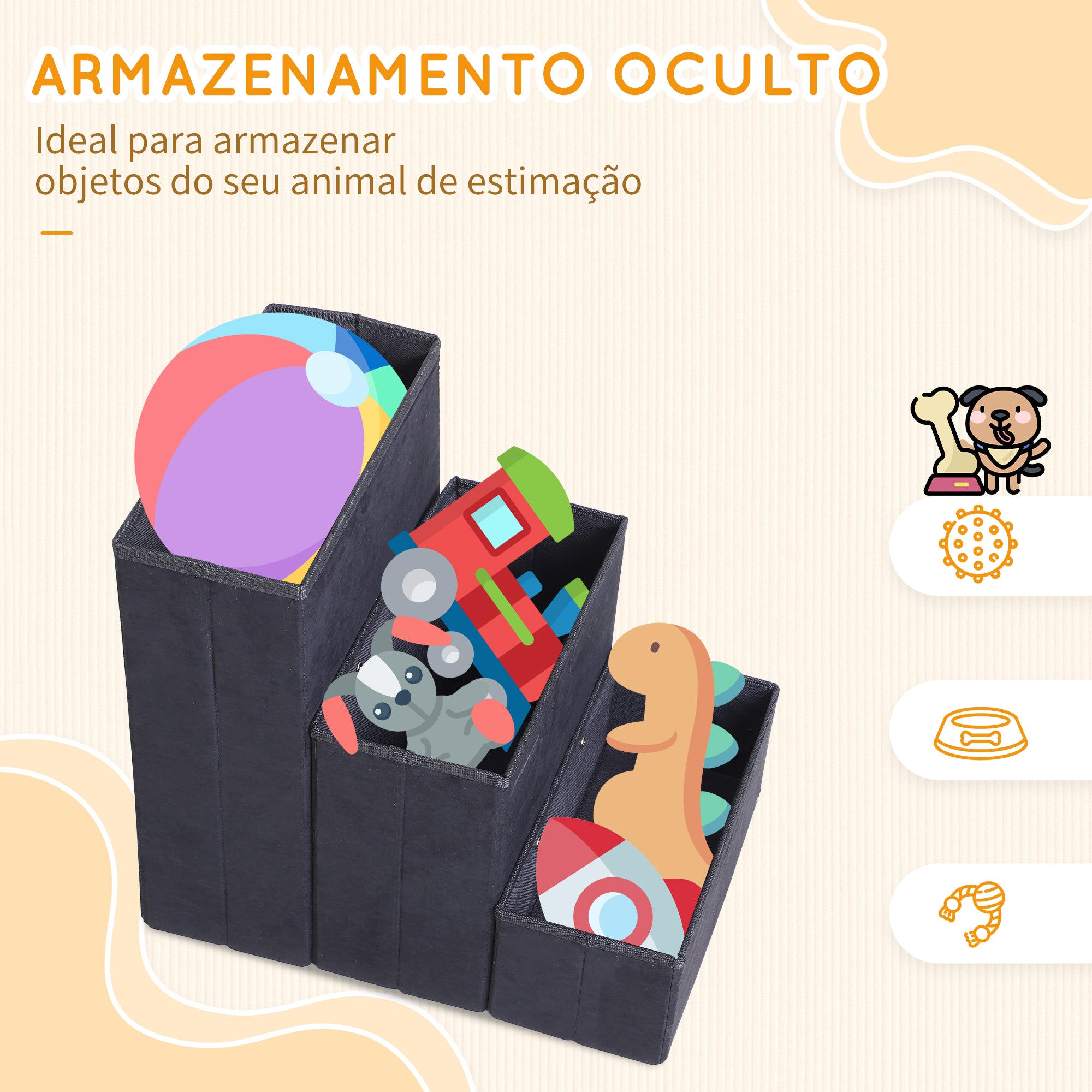 Escada para Animais de Estimação 3 Degraus Preto 40x54x48cm