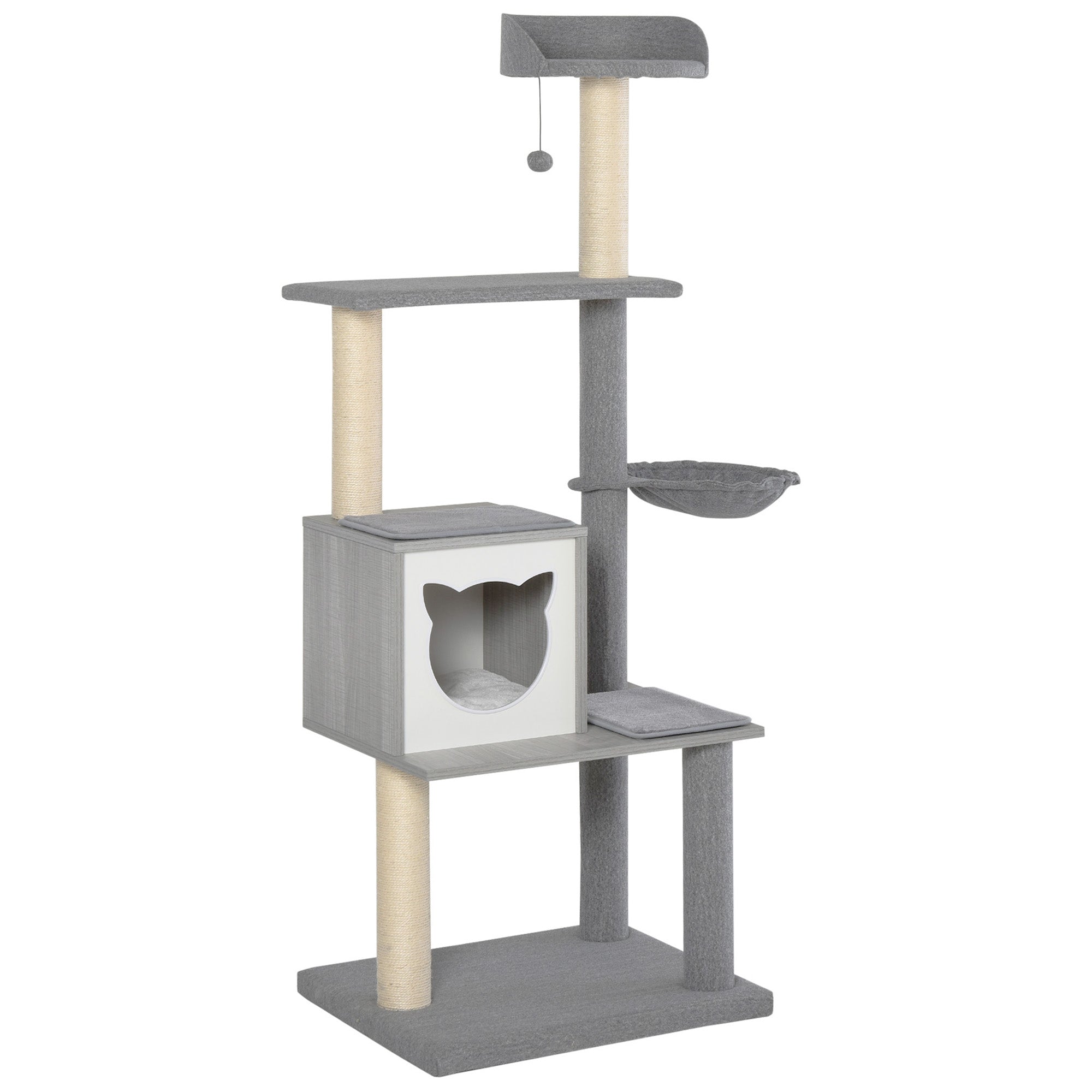 Árvore Arranhador para Gatos Grande 61x49x160,5cm Cinza e Branco