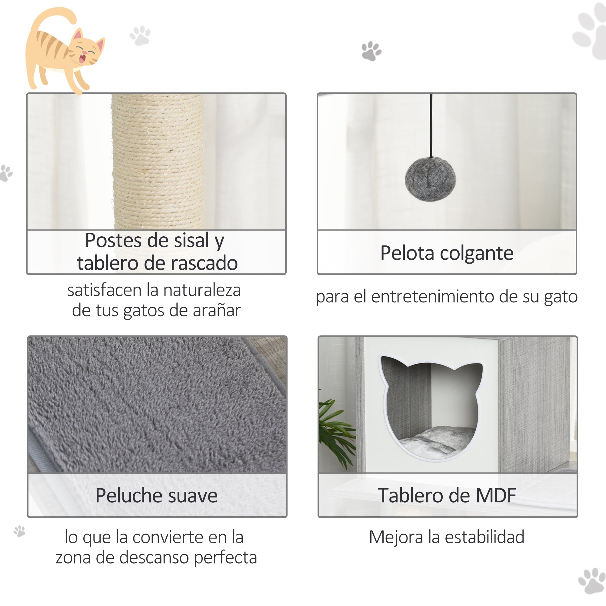 Árvore Arranhador para Gatos Grande 61x49x160,5cm Cinza e Branco