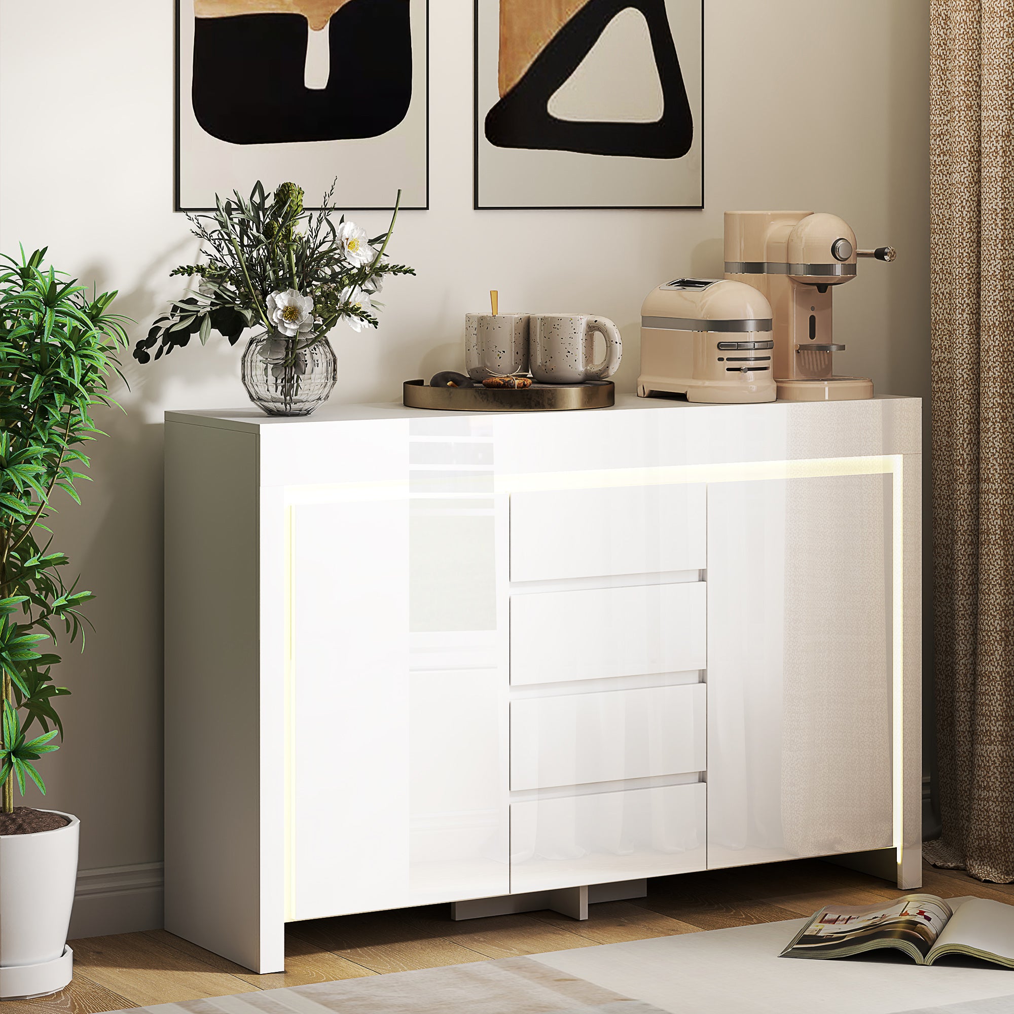 Aparador Sala de Estar com Luzes LED 120x34x80 cm - Branco