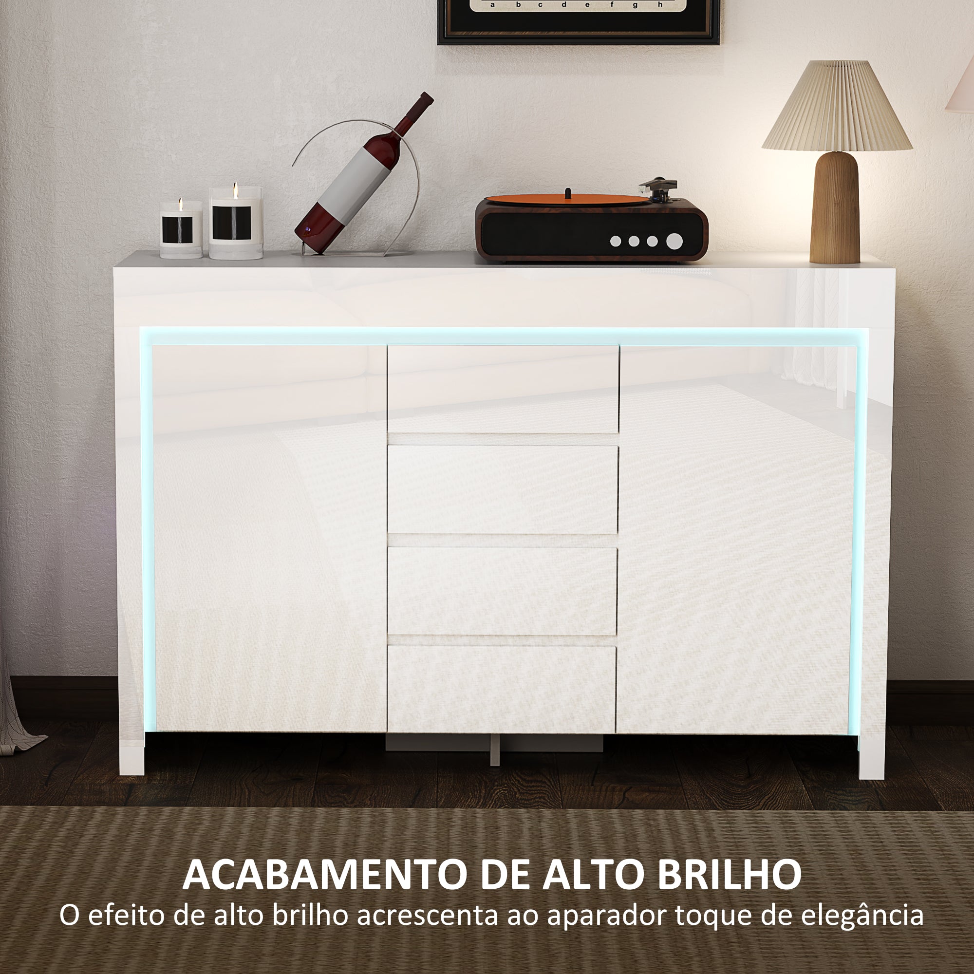 Aparador Sala de Estar com Luzes LED 120x34x80 cm - Branco