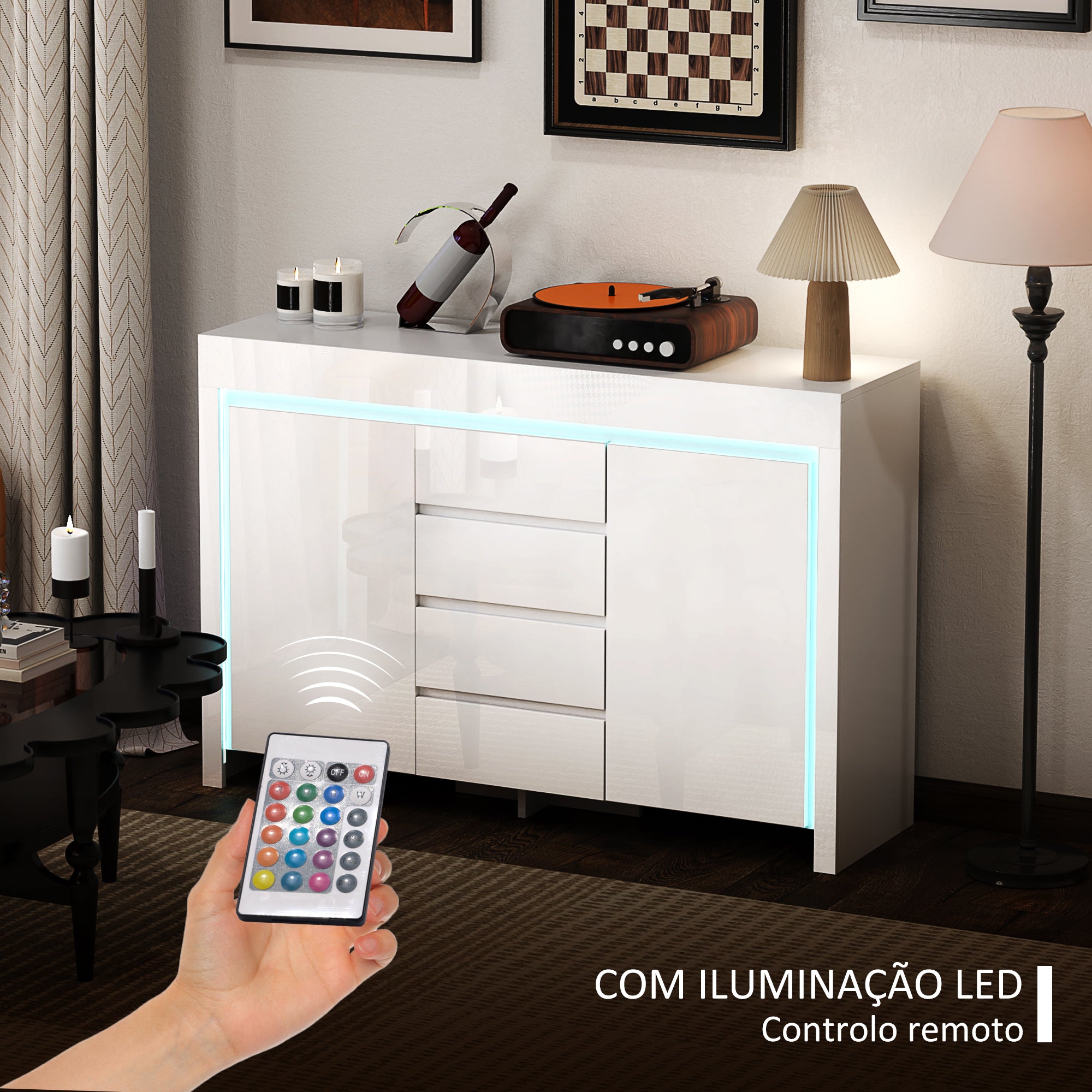 Aparador Sala de Estar com Luzes LED 120x34x80 cm - Branco