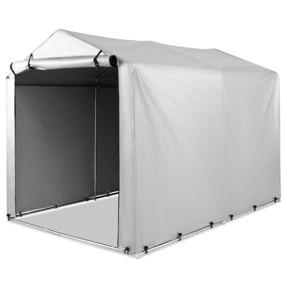 Cobertizo para Bicicleta Exterior com Porta Enrolável com Fecho de Correr Refúgio de Garagem Portátil para Ferramentas 160 x 218 x 164 cm Cinza Claro