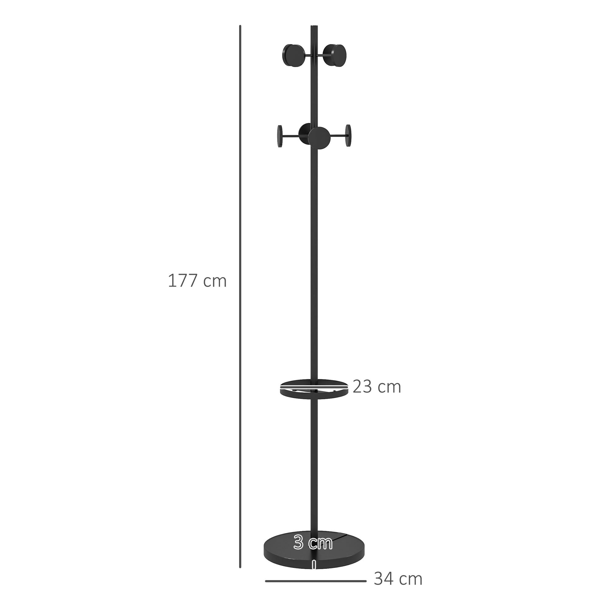 Cabide de Pé com Suporte para Guarda-Chuvas Ø34x177 cm - Preto