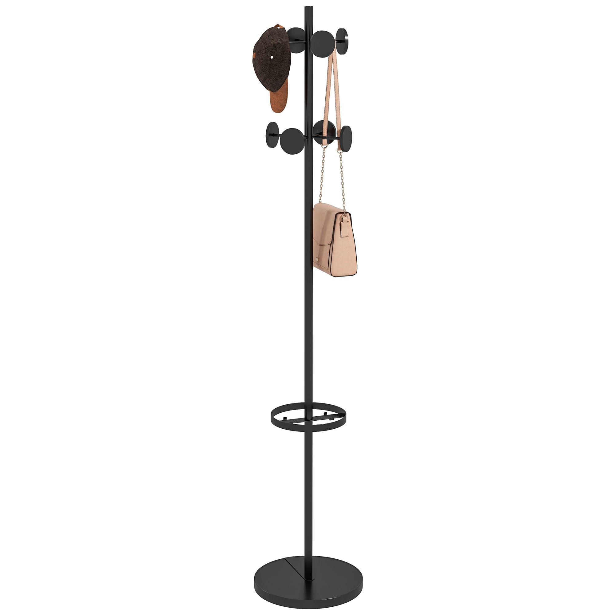Cabide de Pé com Suporte para Guarda-Chuvas Ø34x177 cm - Preto