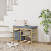 Banco para Sapatos de Bambu com Assento Acolchoado – 69x30x45 cm – Cinza – Bambu