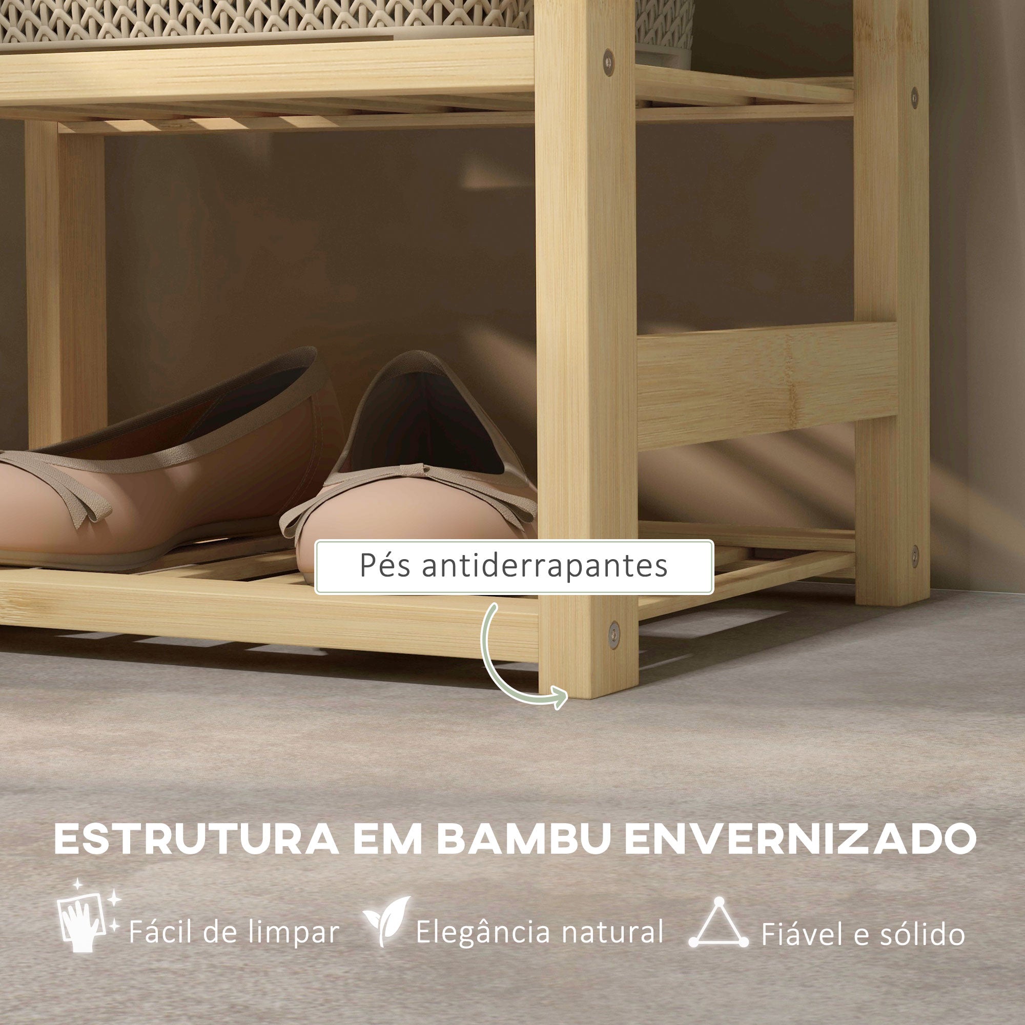 Banco para Sapatos de Bambu com Assento Acolchoado – 69x30x45 cm – Cinza – Bambu