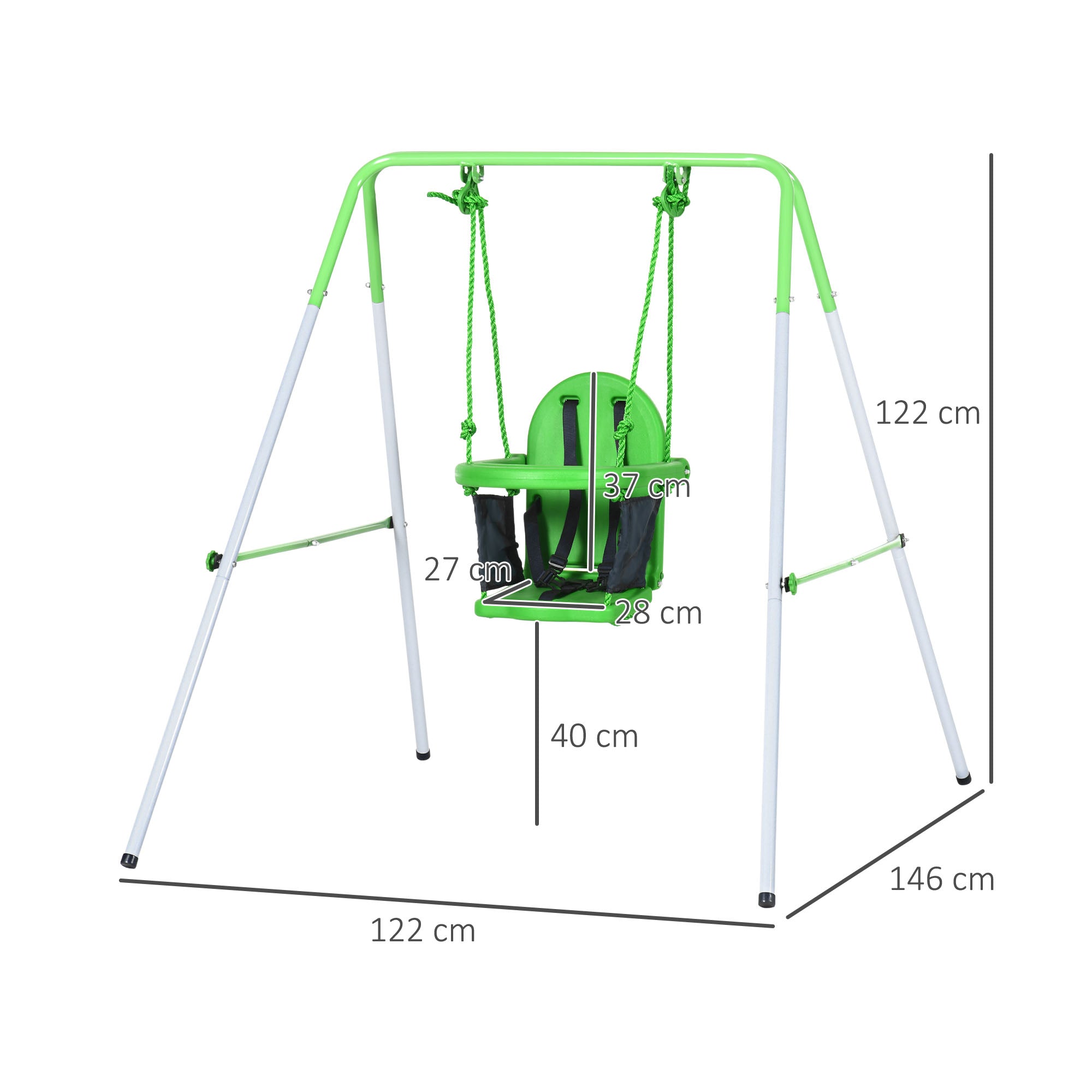 Baloiço Infantil Verde 122x146x122 cm com Encosto Alto e Arnês de Segurança