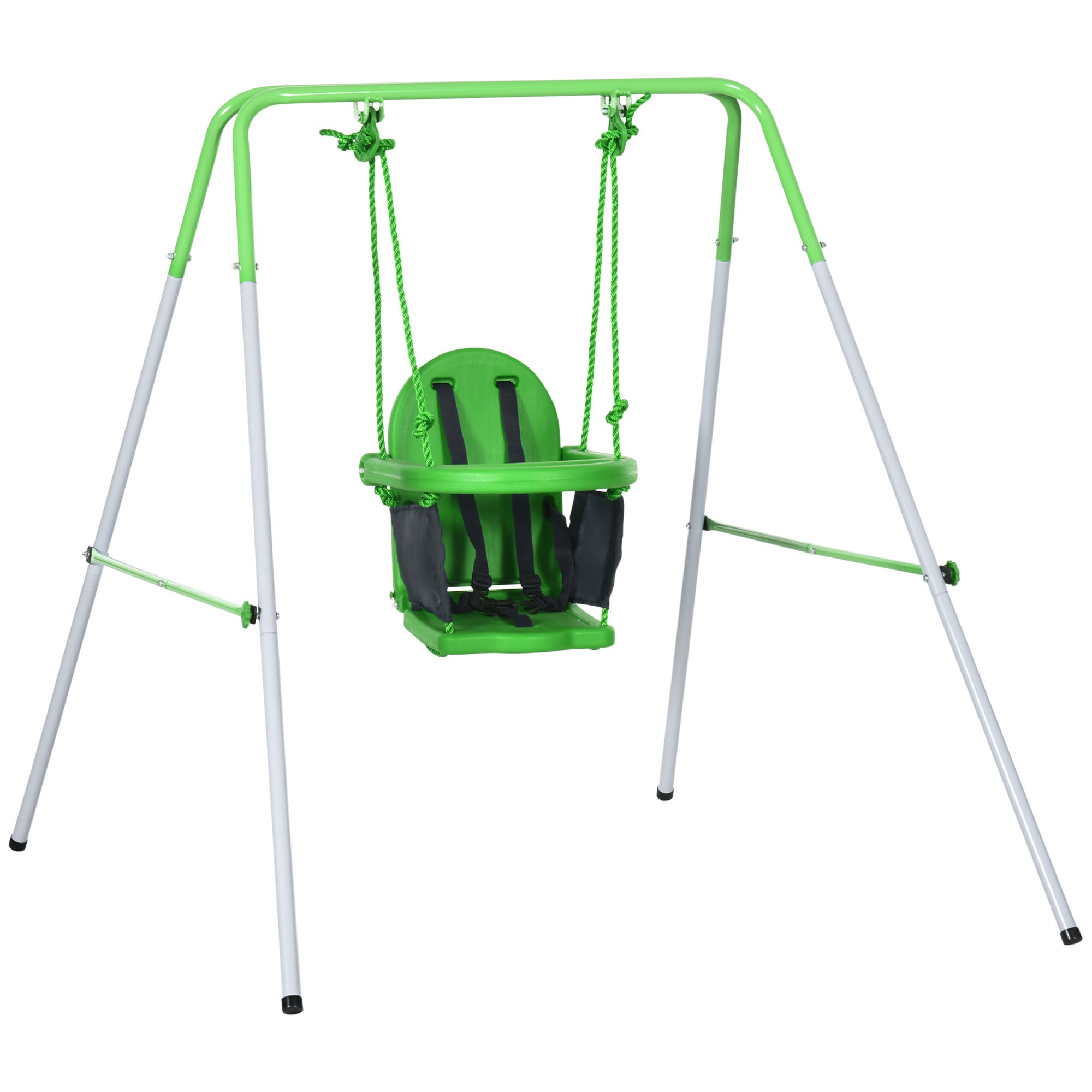 Baloiço Infantil Verde 122x146x122 cm com Encosto Alto e Arnês de Segurança