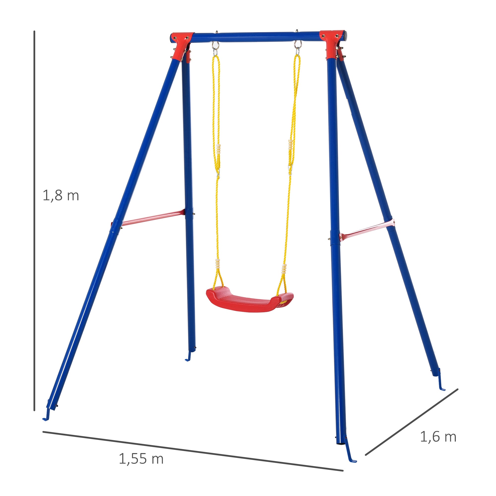 Balanço Infantil Multicolorido 155x160x180cm - Assento de Corda Ajustável