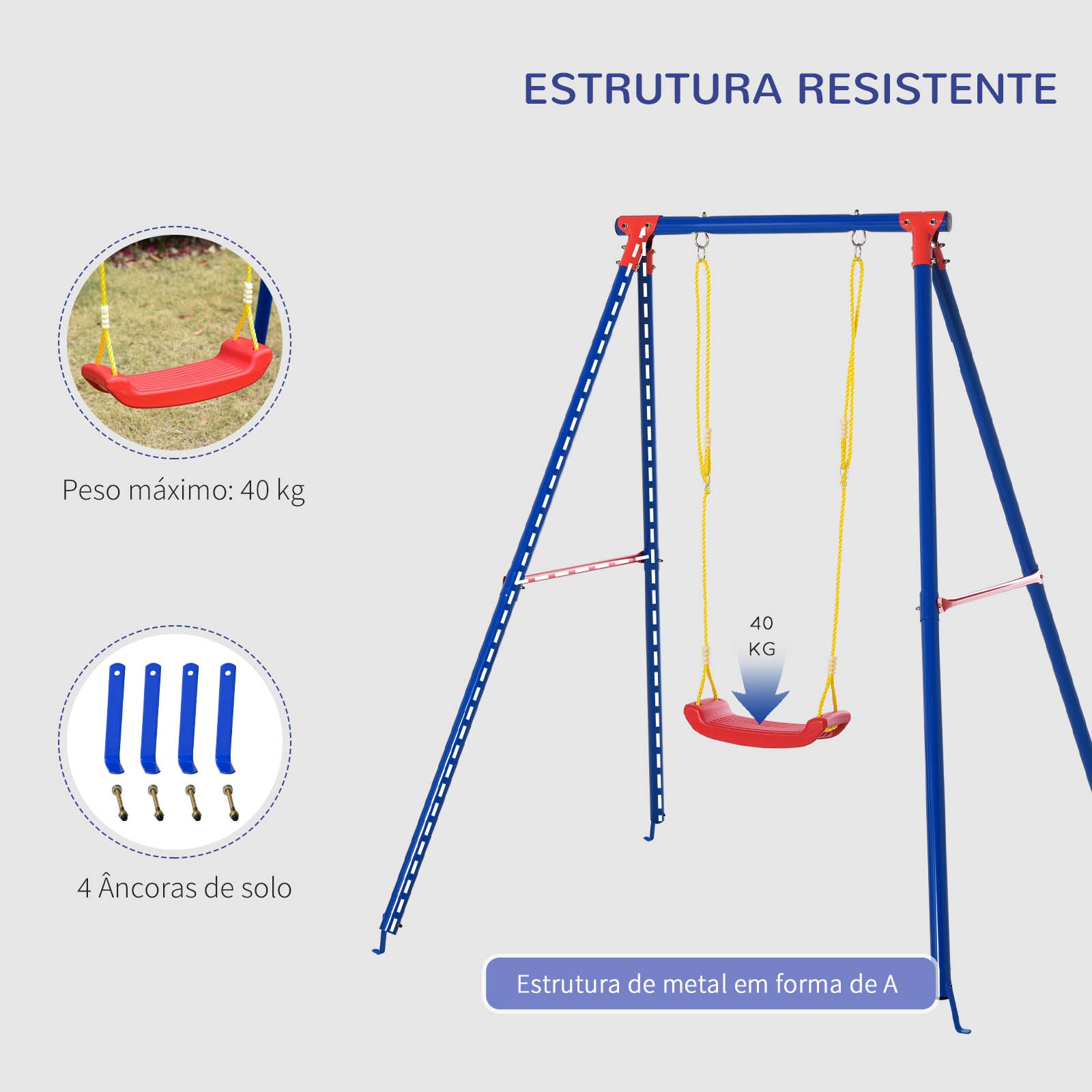 Balanço Infantil Multicolorido 155x160x180cm - Assento de Corda Ajustável