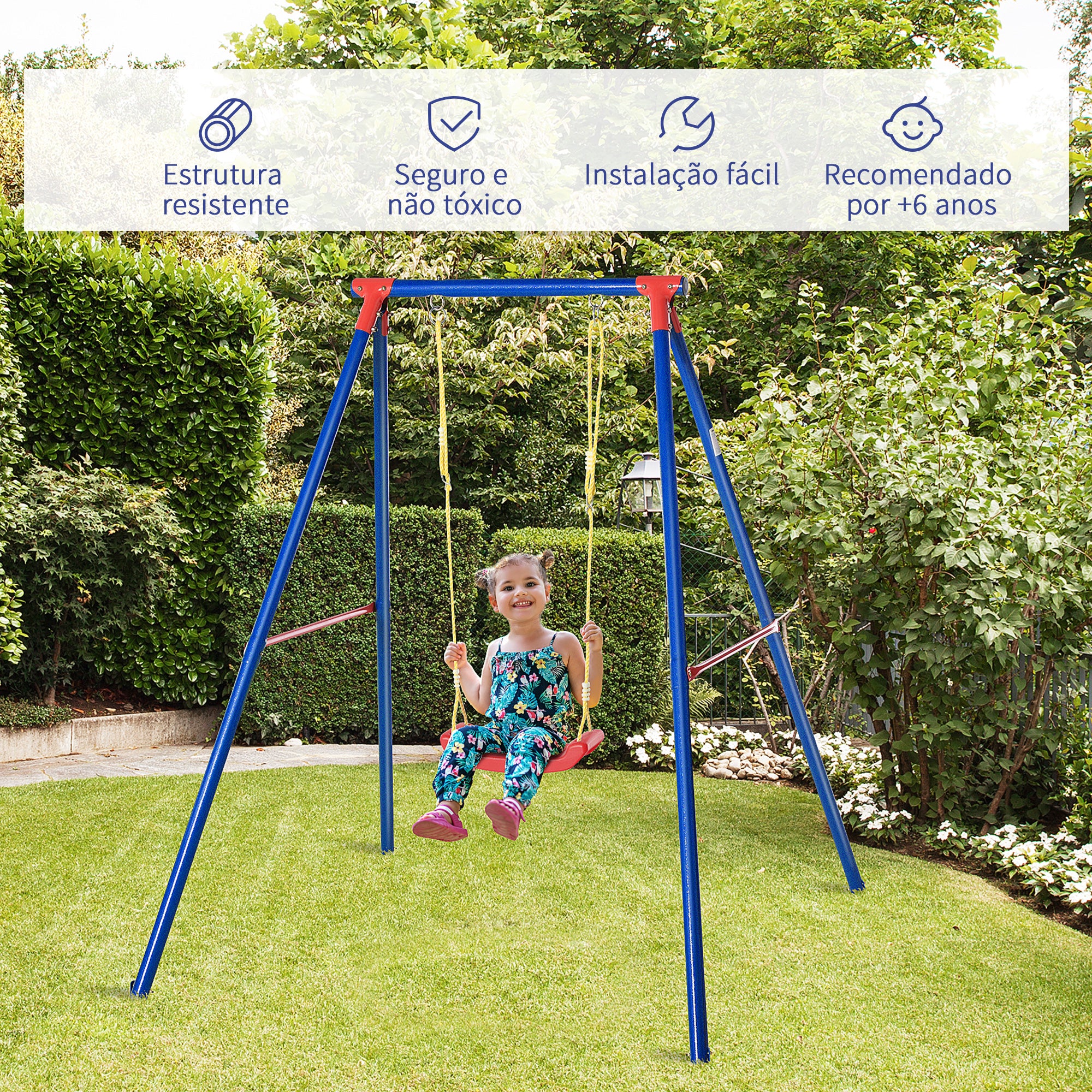 Balanço Infantil Multicolorido 155x160x180cm - Assento de Corda Ajustável
