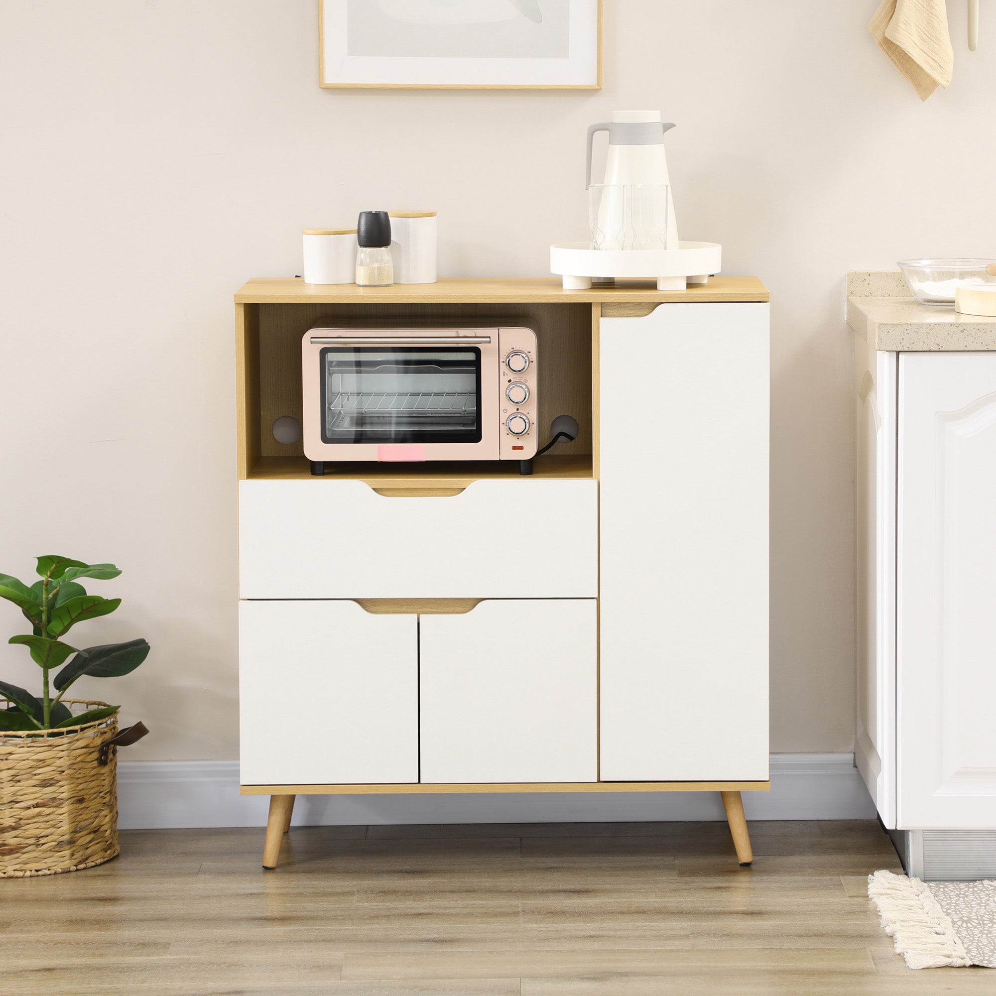 Aparador Auxiliar para Micro-Ondas 90x40x98,5 cm Branco e Carvalho