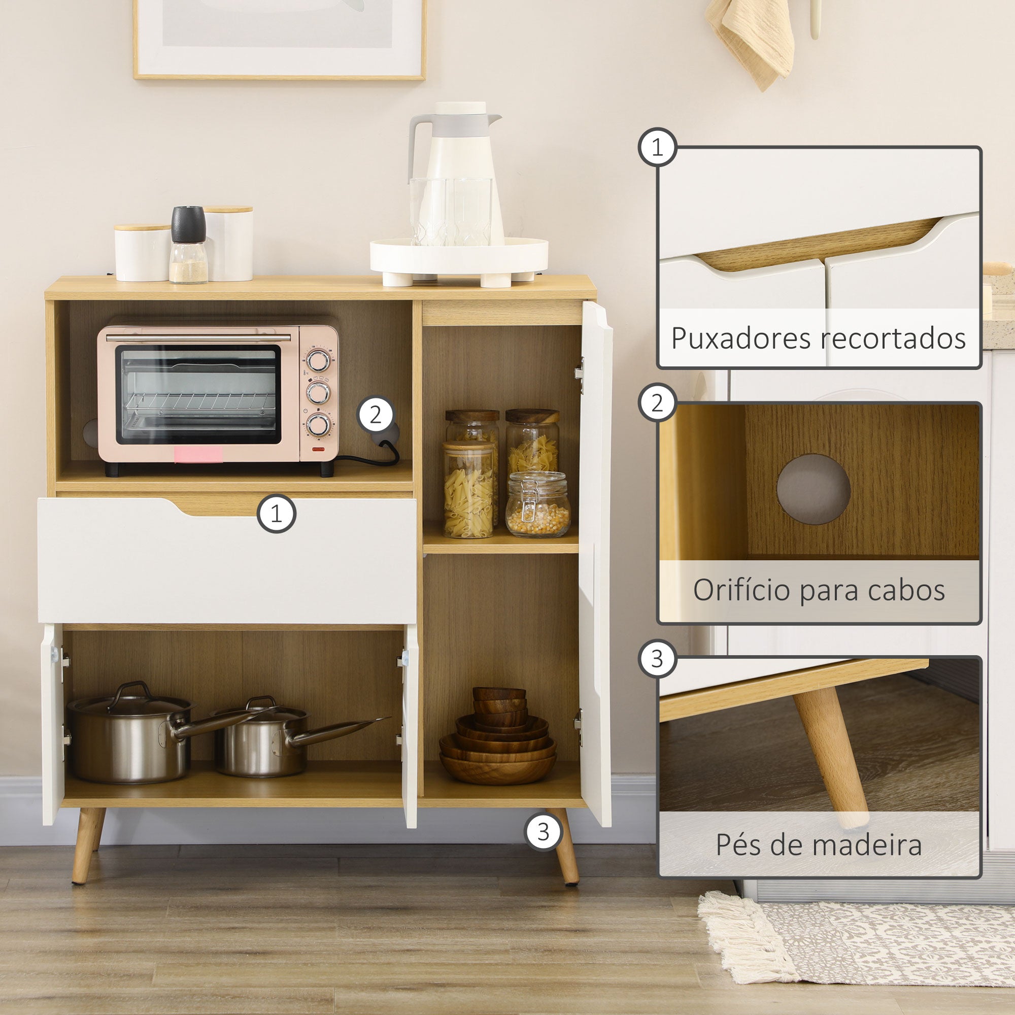 Aparador Auxiliar para Micro-Ondas 90x40x98,5 cm Branco e Carvalho