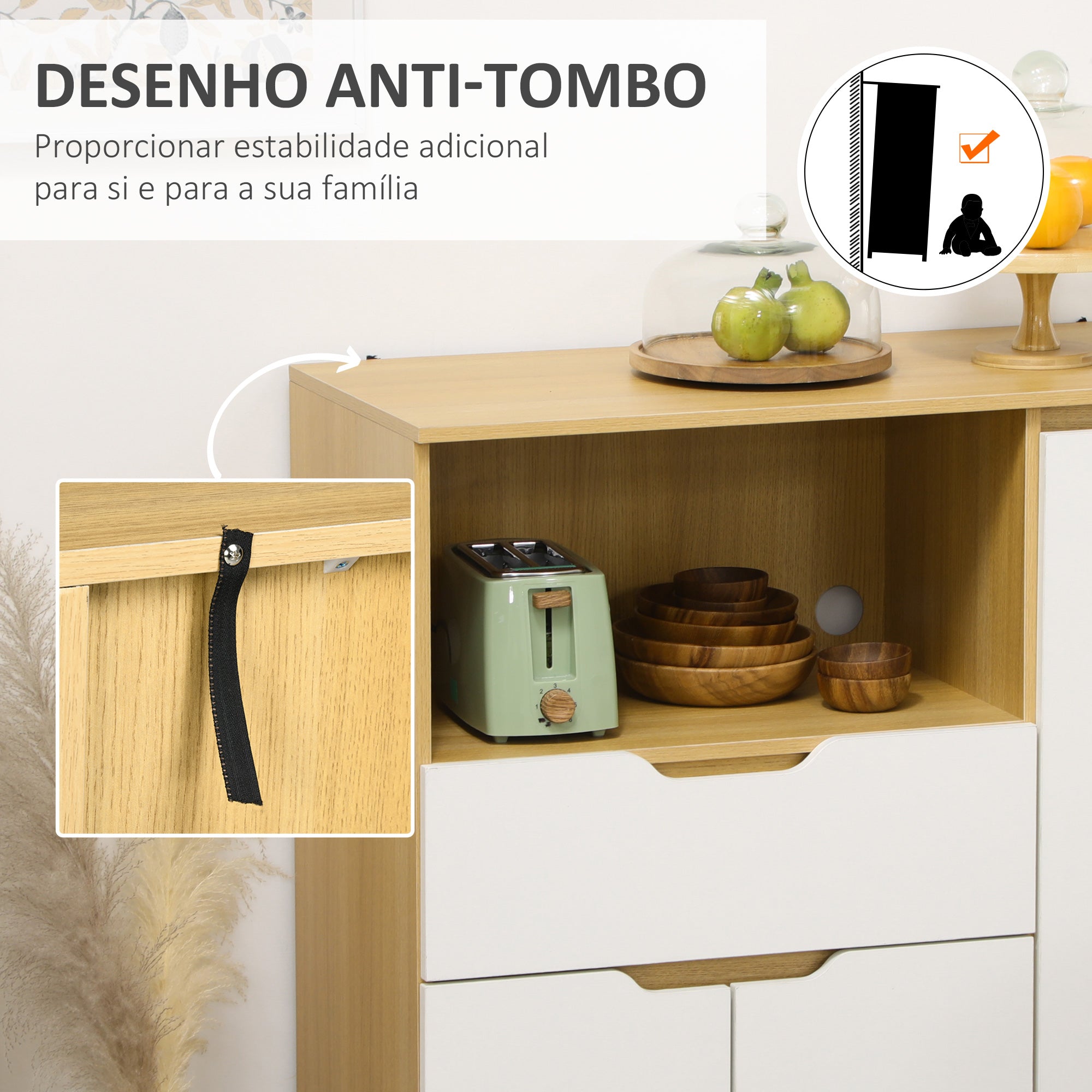 Aparador Auxiliar para Micro-Ondas 90x40x98,5 cm Branco e Carvalho