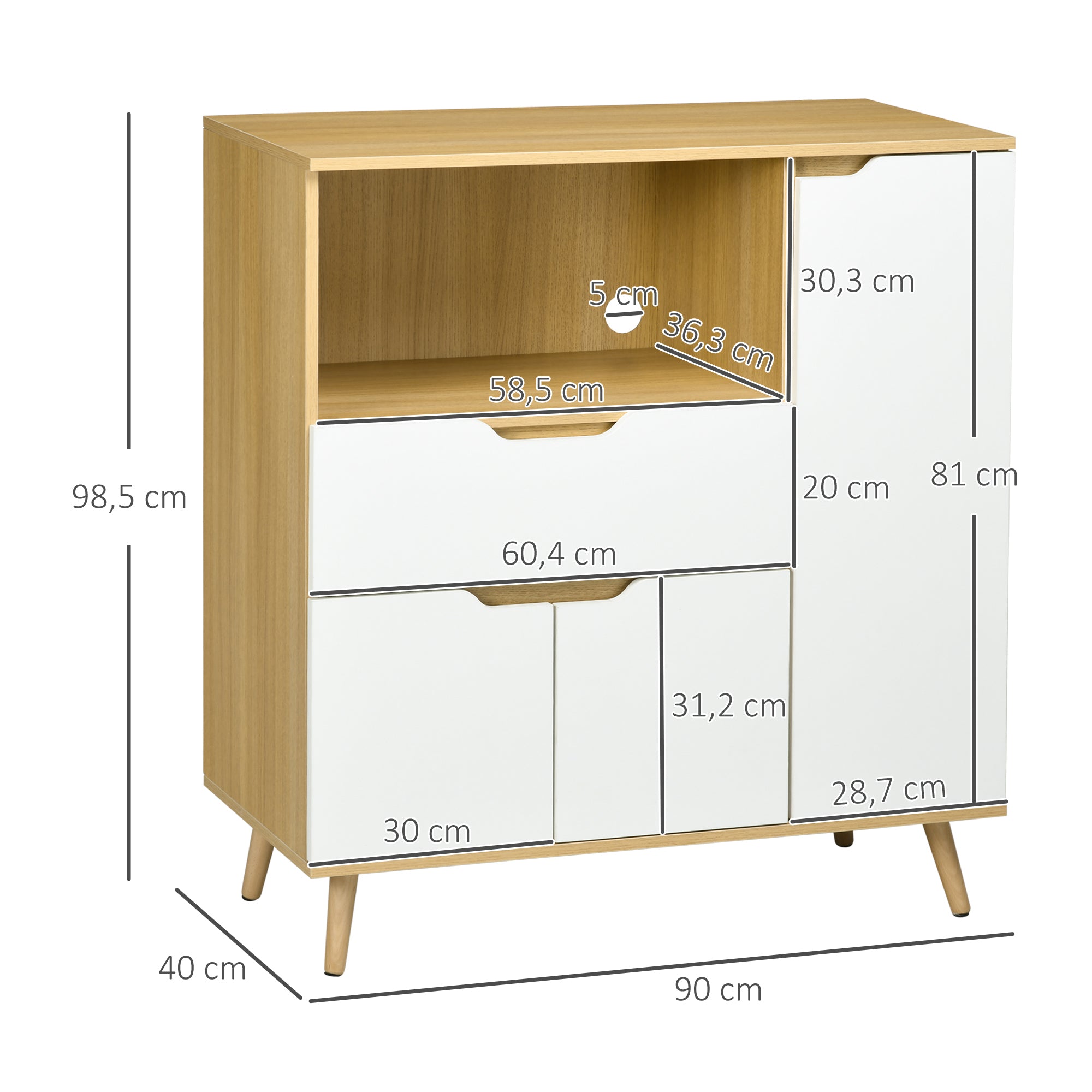 Aparador Auxiliar para Micro-Ondas 90x40x98,5 cm Branco e Carvalho