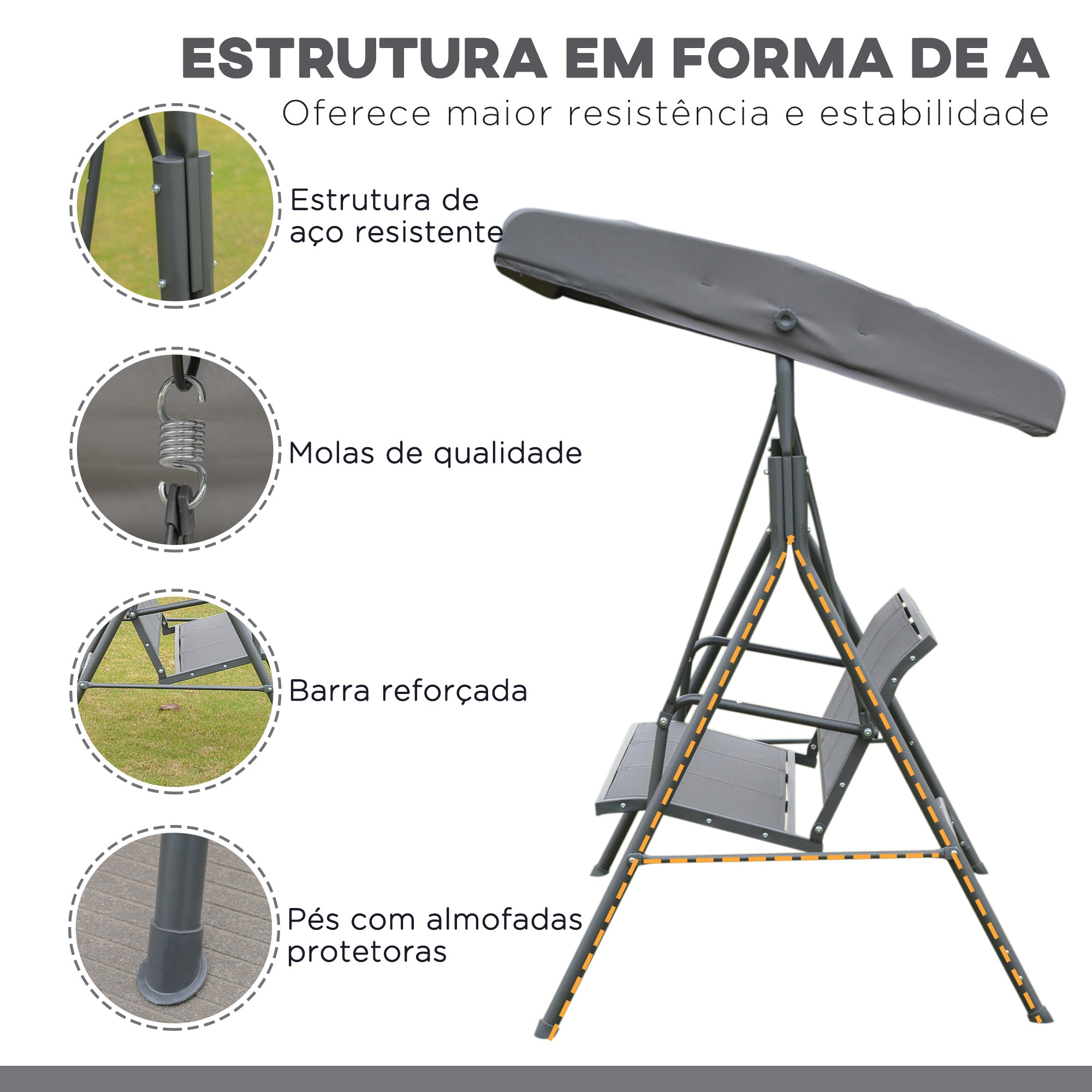 Baloiço de Jardim 3 Lugares 175x118x159 cm Cinzento