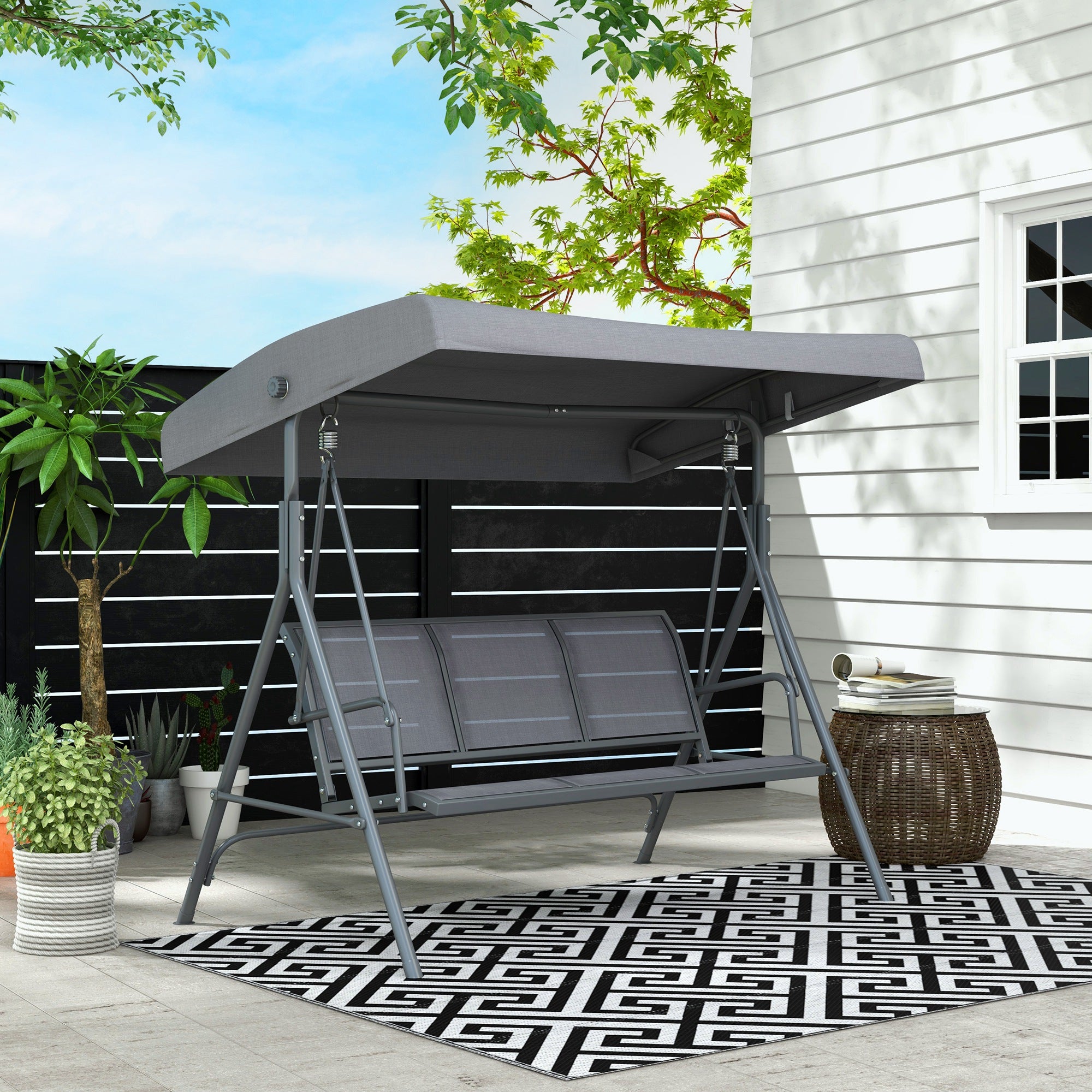 Baloiço de Jardim 3 Lugares 175x118x159 cm Cinzento