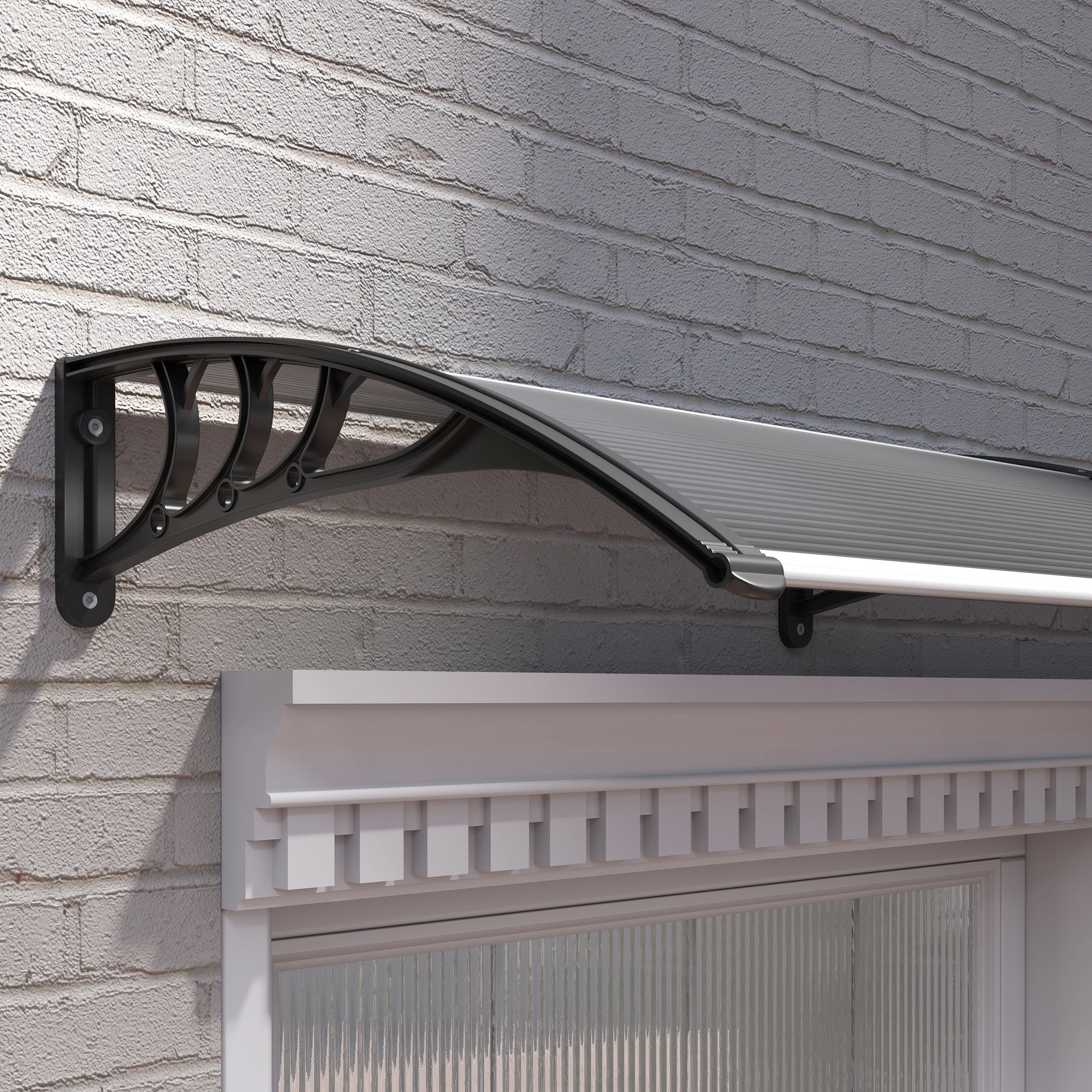 Marquise de Proteção Solar e Chuva – 196x75x23 cm – Transparente e Preto – Policarbonato