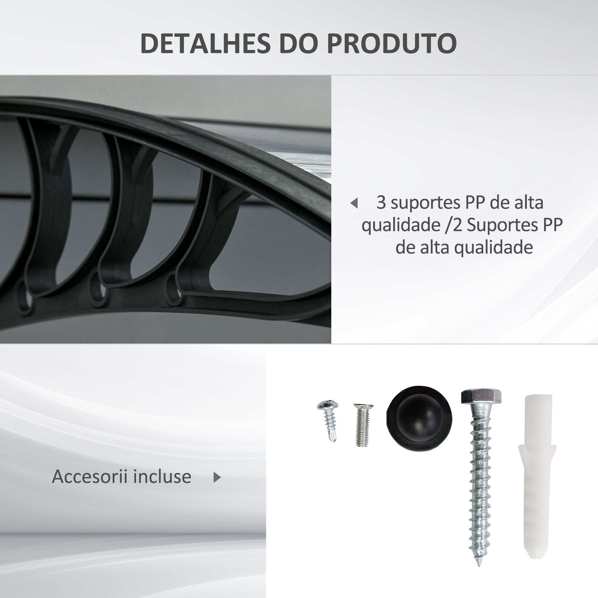 Marquise de Proteção Solar e Chuva – 196x75x23 cm – Transparente e Preto – Policarbonato