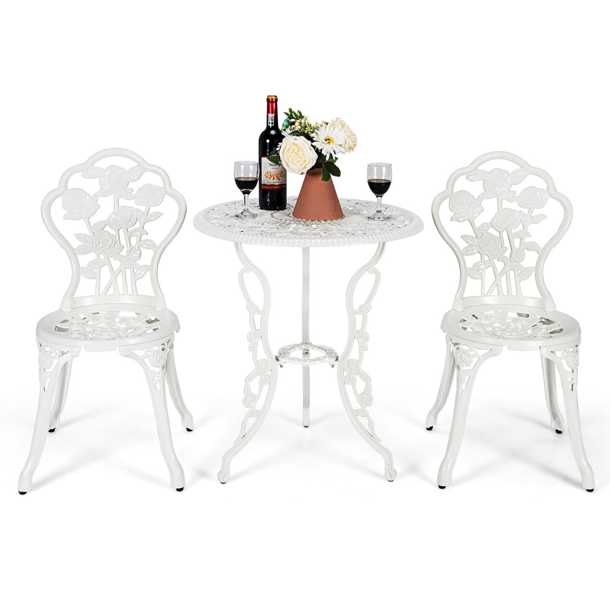 Conjunto de Jantar de Jardim – 2 Cadeiras e 1 Mesa – Branco – Alumínio e Fundição