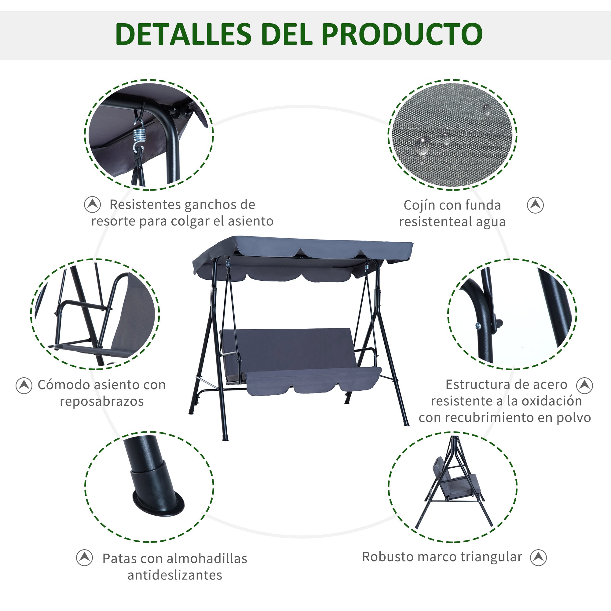 Baloiço de Jardim 3 Lugares Cinza 172x110x153 cm