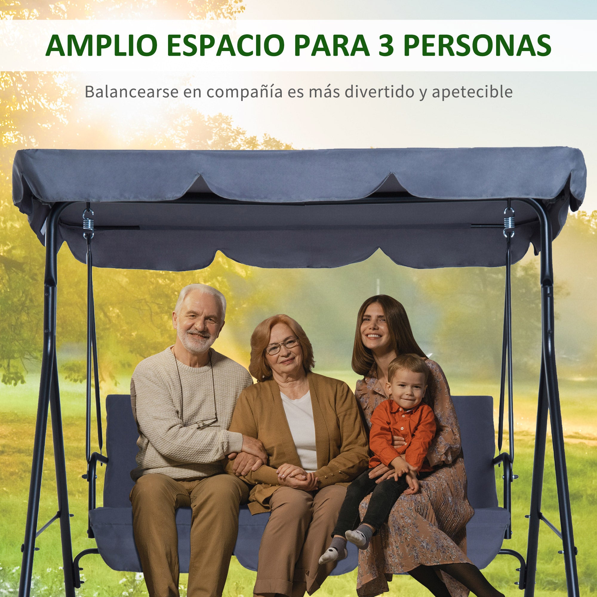 Baloiço de Jardim 3 Lugares Cinza 172x110x153 cm