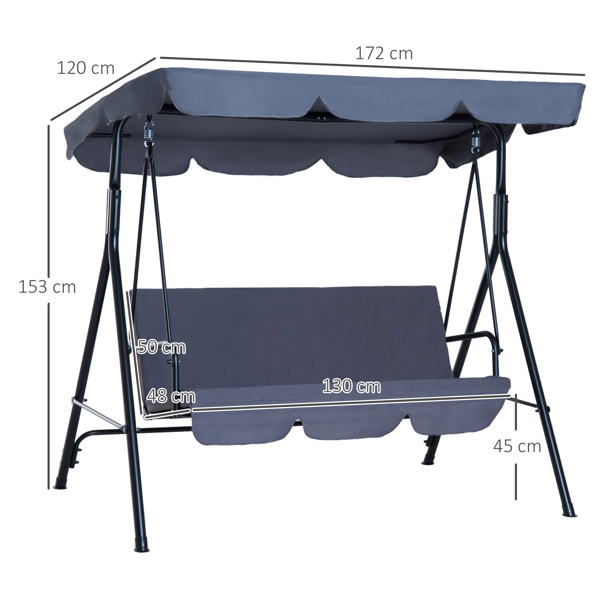 Baloiço de Jardim 3 Lugares Cinza 172x110x153 cm