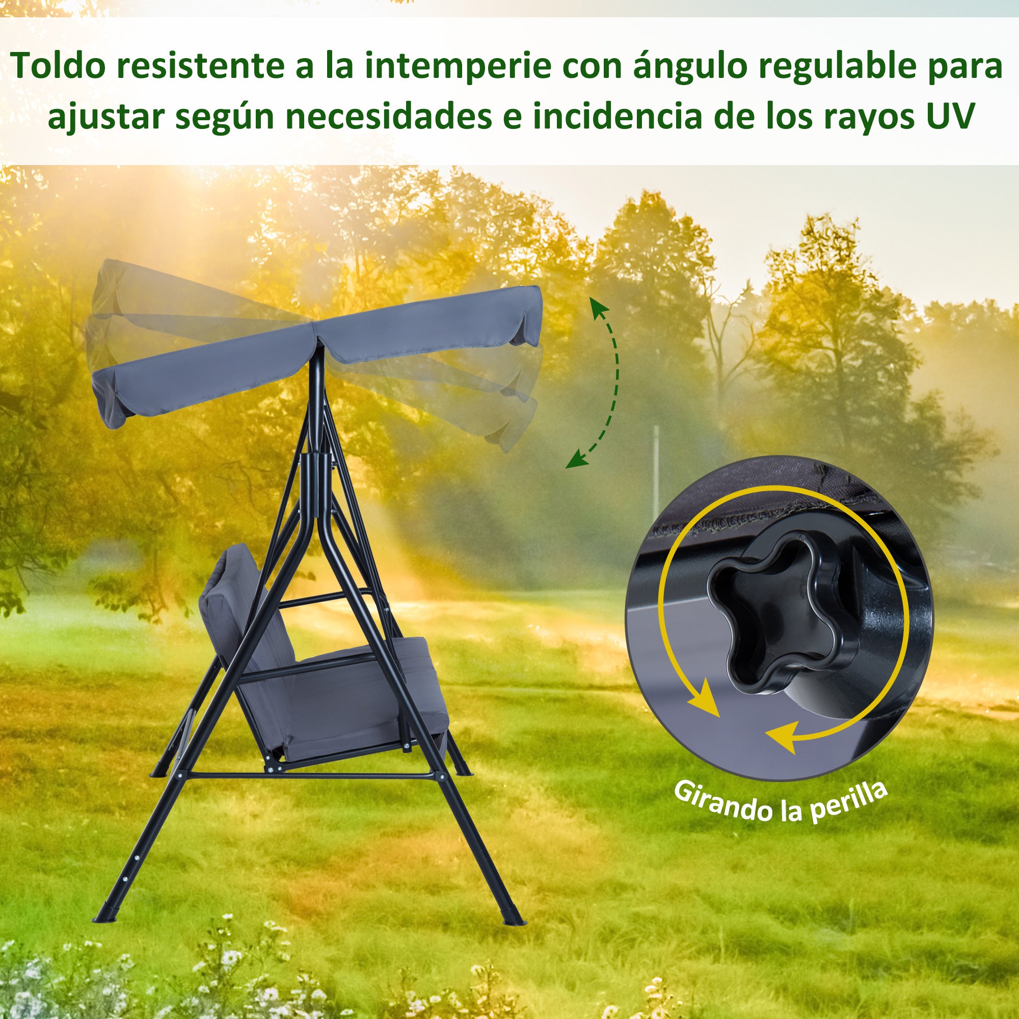 Baloiço de Jardim 3 Lugares Cinza 172x110x153 cm